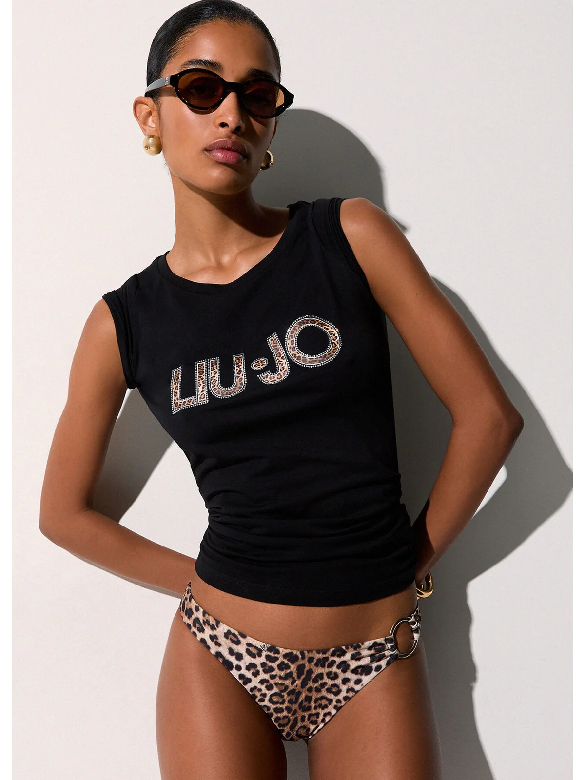 LIU JO BEACHWEAR T-shirt Donna  VA6169JS003 Y9908 Nero/animalier - Image 3