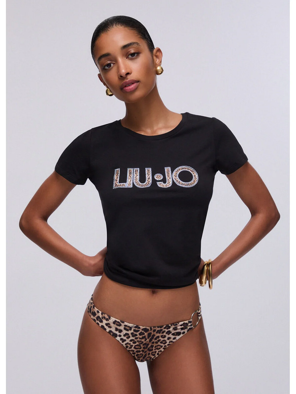 LIU JO BEACHWEAR T-shirt Donna  VA6169JS003 Y9908 Nero/animalier - Image 6
