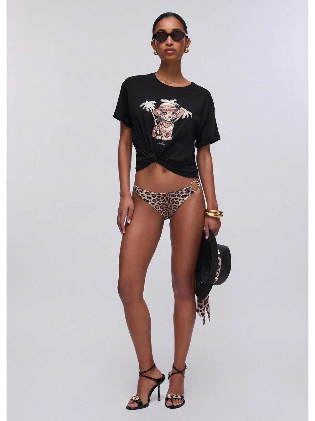 LIU JO BEACHWEAR T-shirt Donna  VA6170JS003 P9494 Nero/small leopard - Image 2