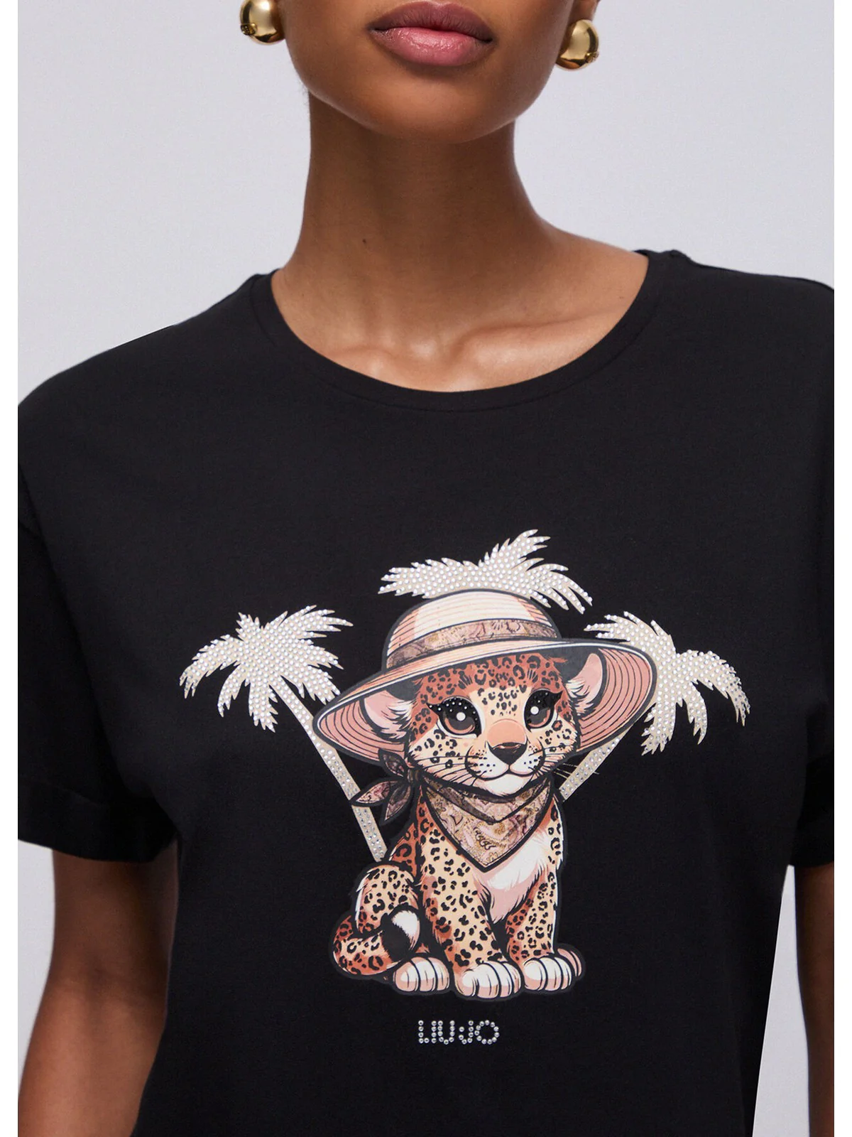 LIU JO BEACHWEAR T-shirt Donna  VA6170JS003 P9494 Nero/small leopard - Image 3