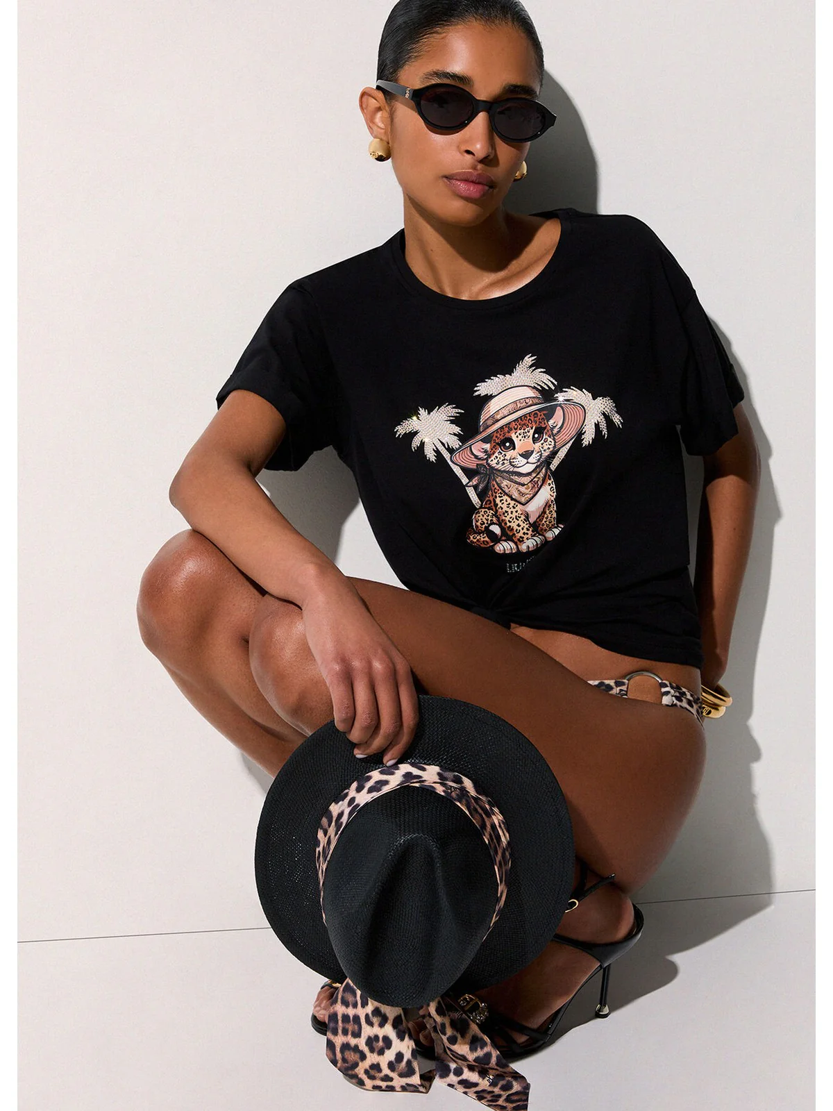 LIU JO BEACHWEAR T-shirt Donna  VA6170JS003 P9494 Nero/small leopard - Image 4