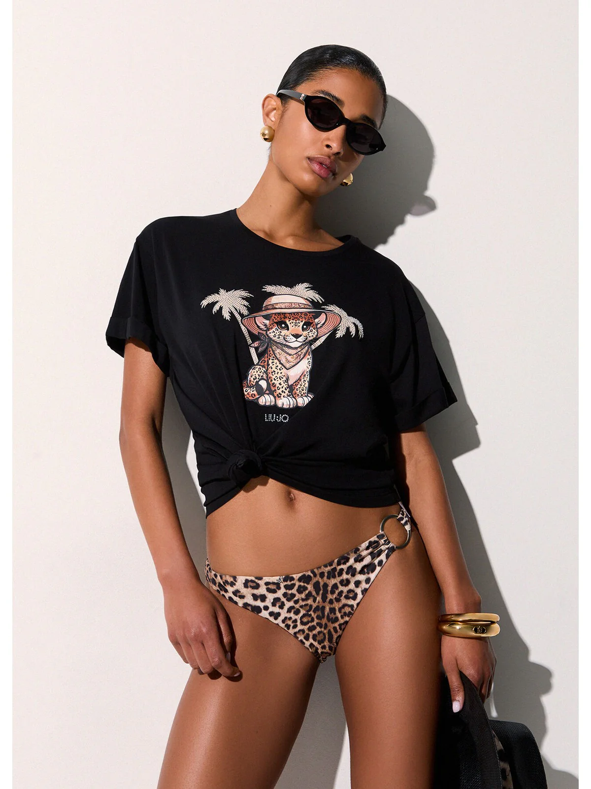 LIU JO BEACHWEAR T-shirt Donna  VA6170JS003 P9494 Nero/small leopard - Image 5