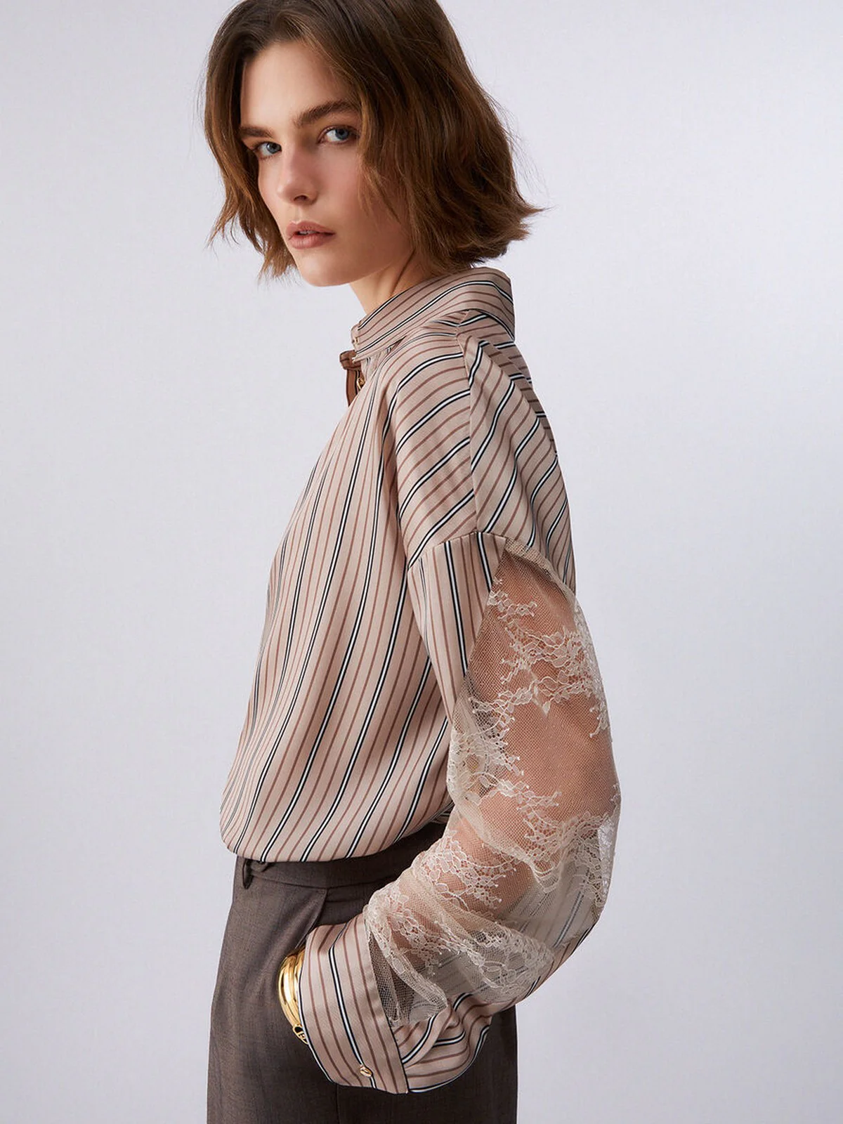 LIU JO BLACK Camicia Donna CA6119TS555 P9577 Marrone mix stripe - Image 3