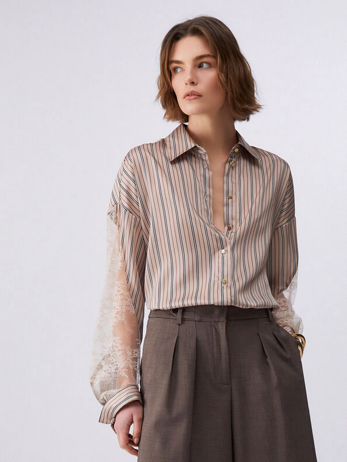LIU JO BLACK Camicia Donna CA6119TS555 P9577 Marrone mix stripe - Image 7