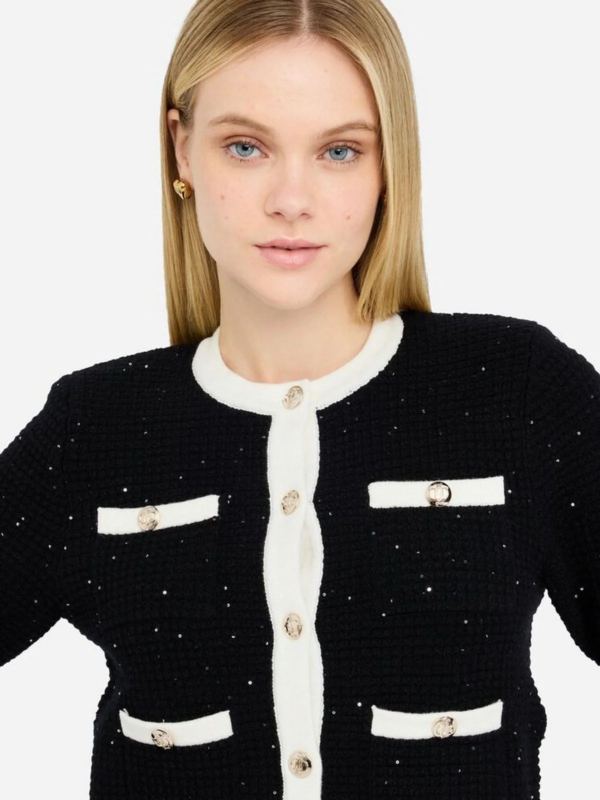 LIU JO BLACK Cardigan Donna  CF5131MS18F 03862 Nero/latte - Image 3