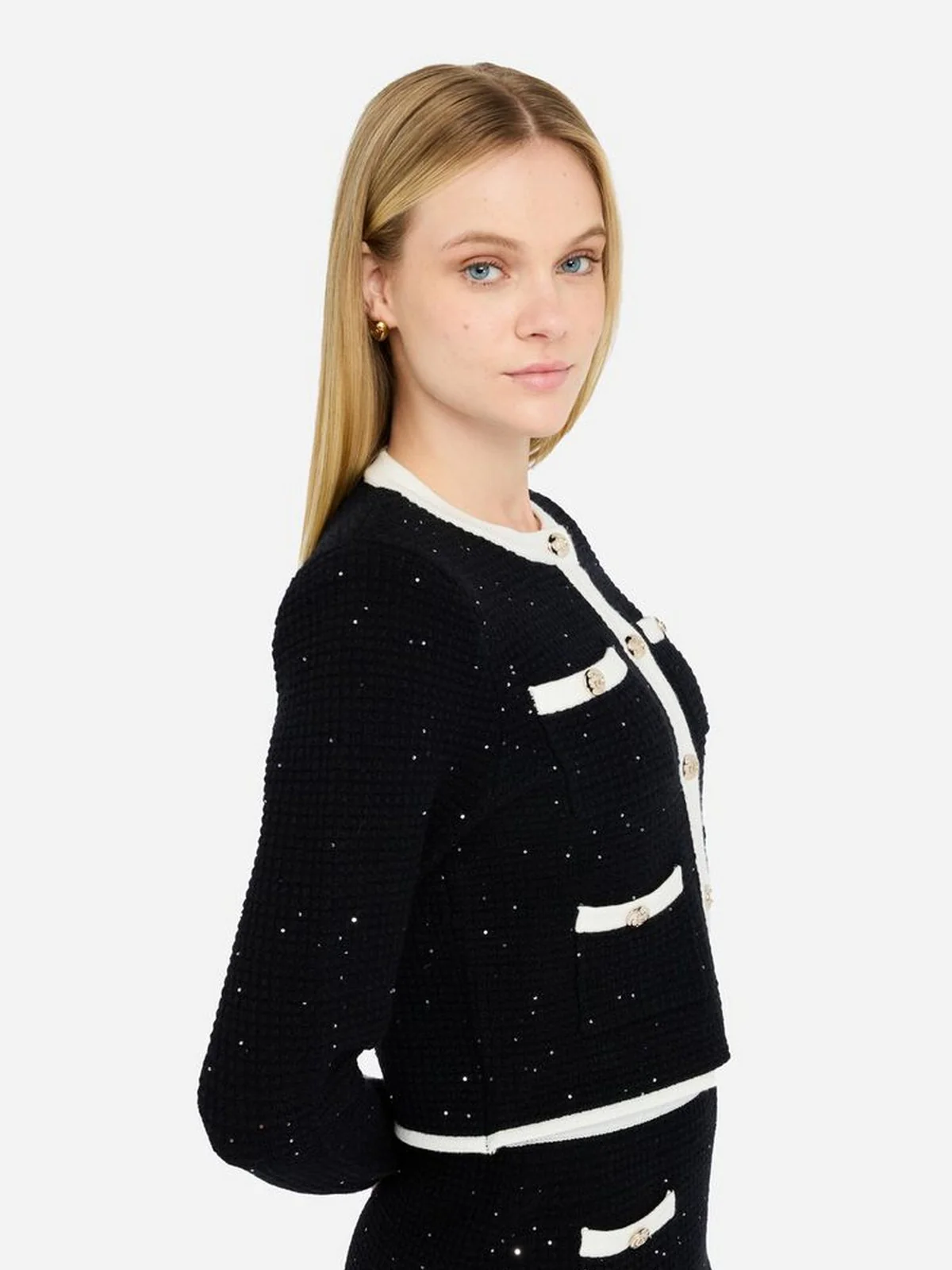 LIU JO BLACK Cardigan Donna  CF5131MS18F 03862 Nero/latte - Image 4