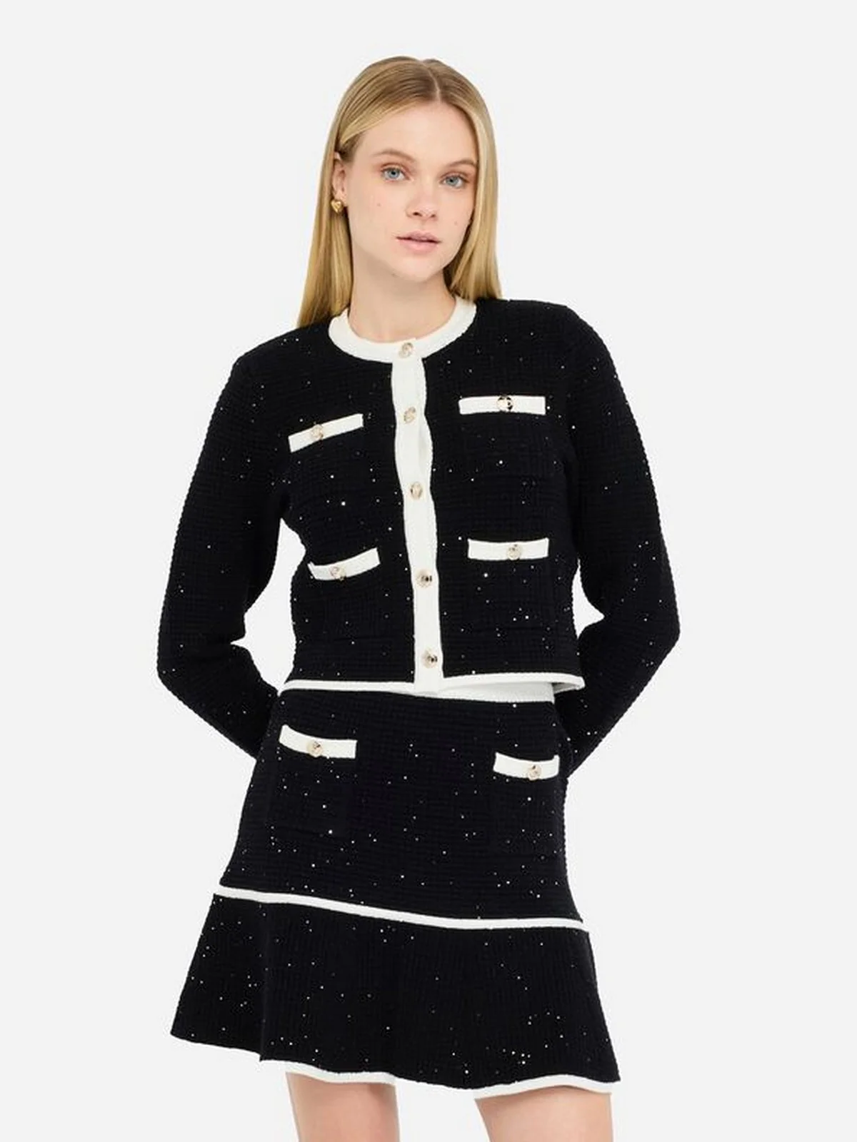 LIU JO BLACK Cardigan Donna  CF5131MS18F 03862 Nero/latte - Image 6