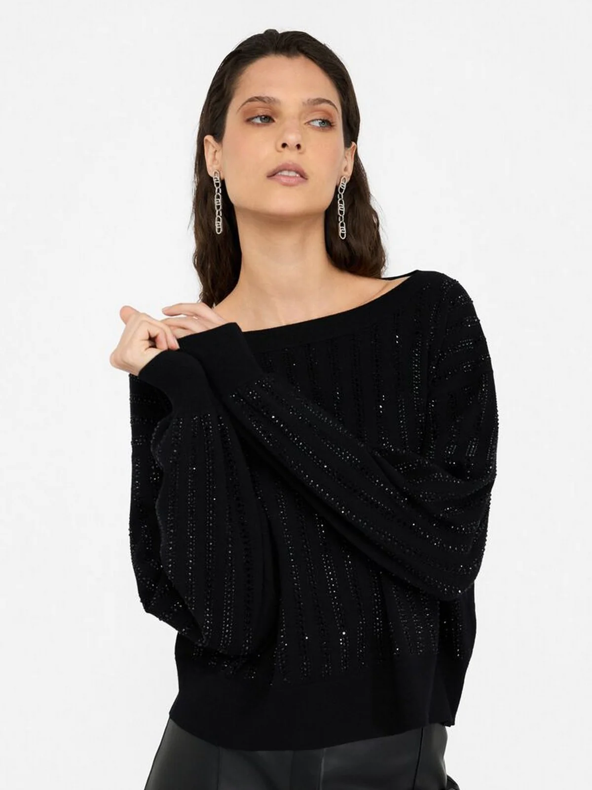 LIU JO BLACK Maglione Donna  CF5271MA96E M9798 Nero/rows strass - Image 2