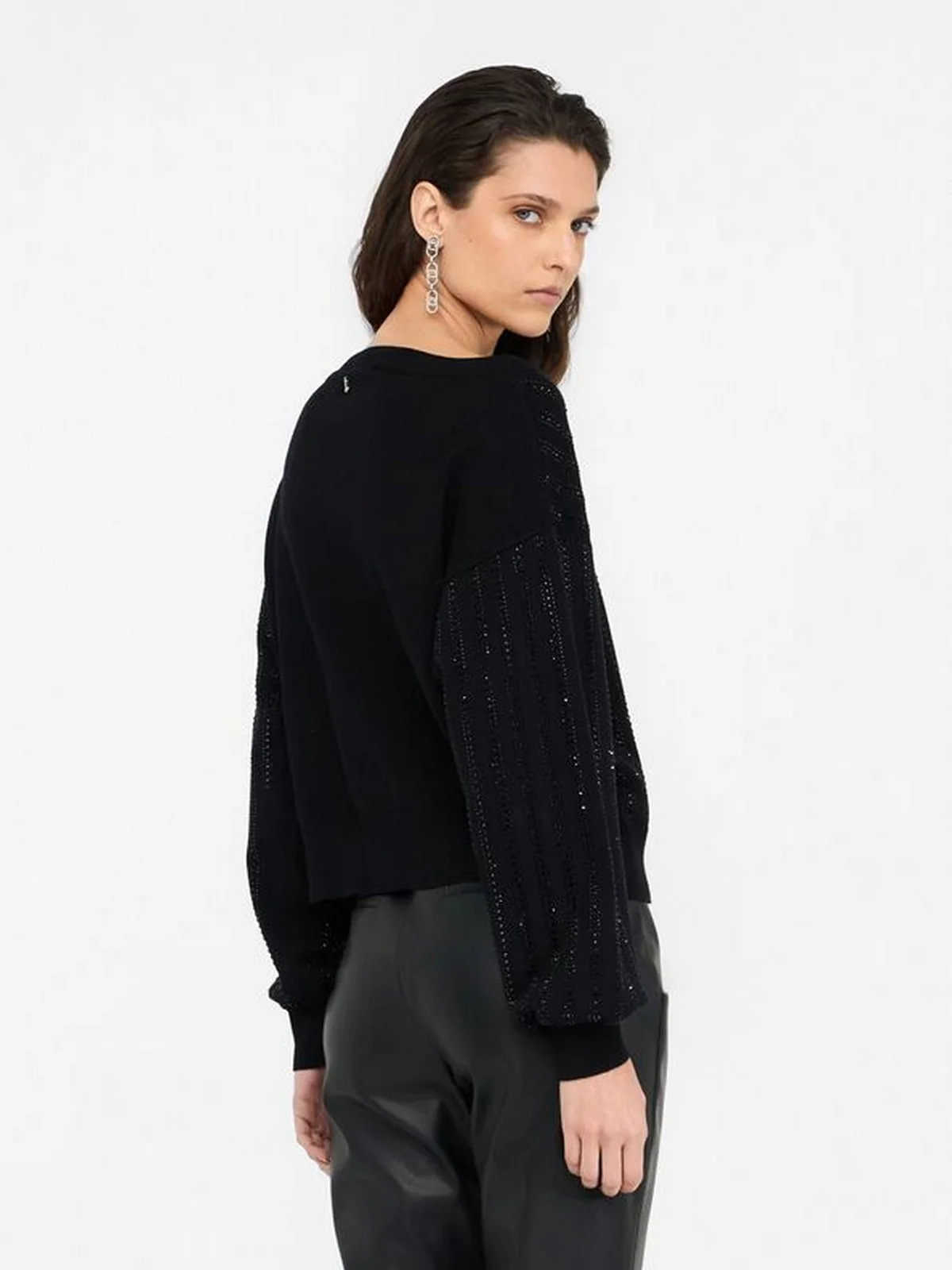 LIU JO BLACK Maglione Donna  CF5271MA96E M9798 Nero/rows strass - Image 3