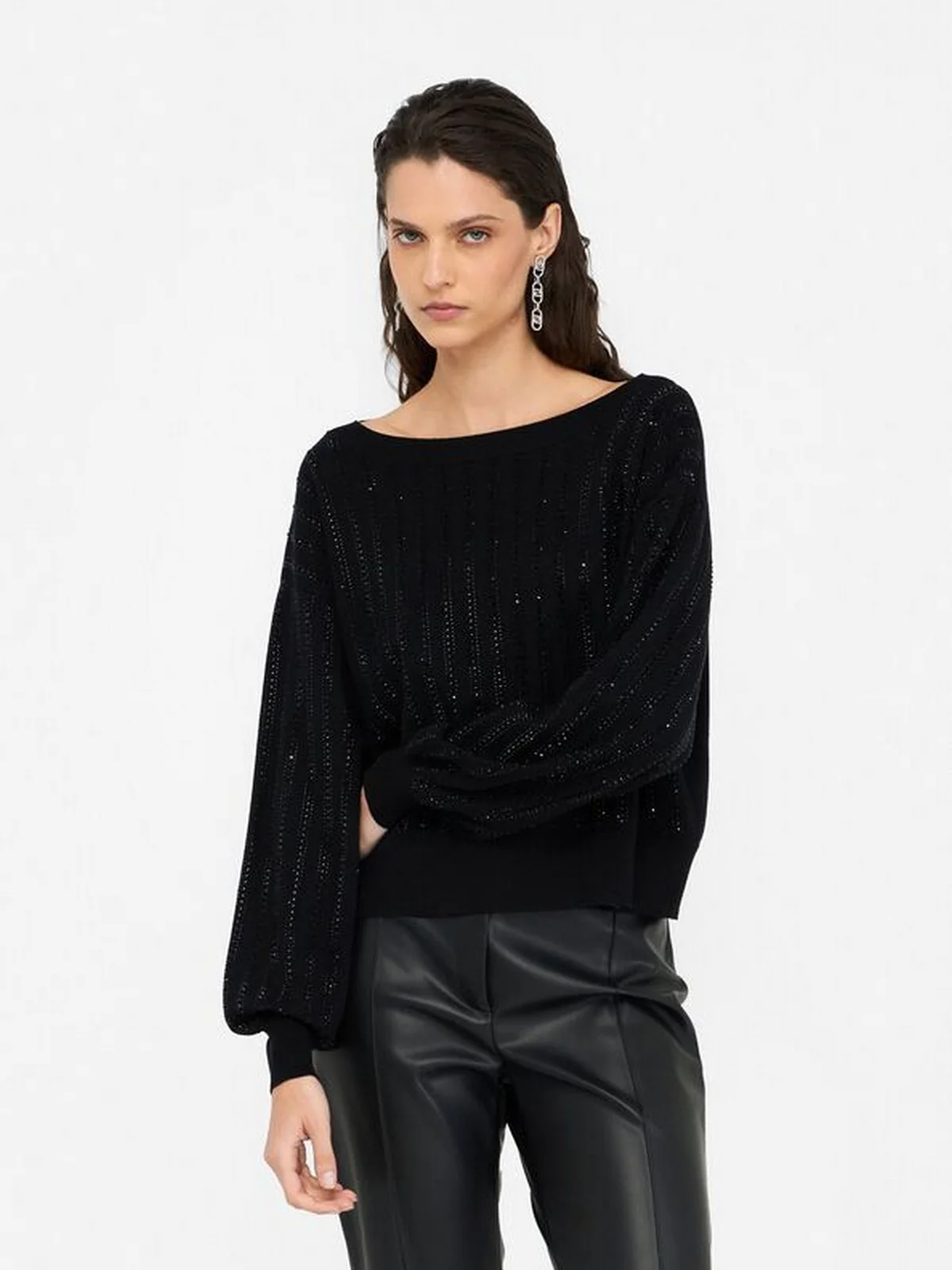 LIU JO BLACK Maglione Donna  CF5271MA96E M9798 Nero/rows strass - Image 4