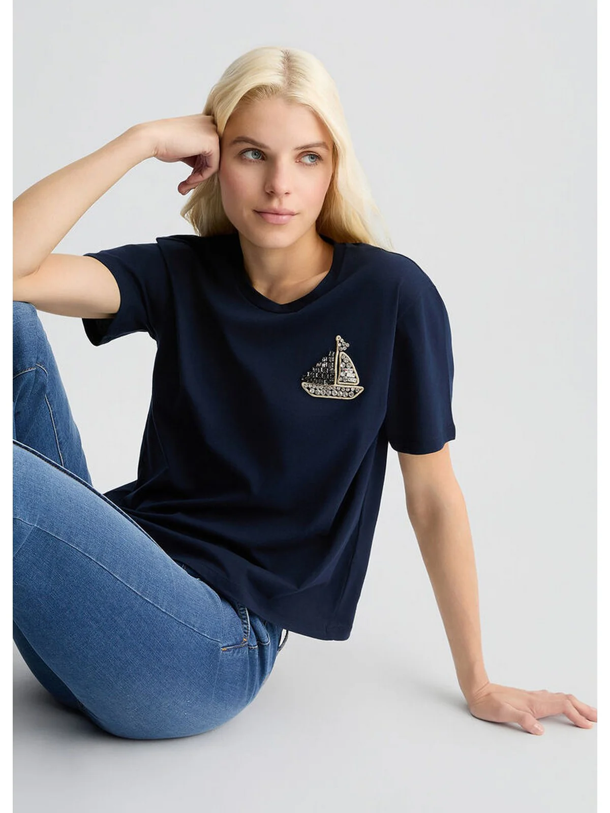 LIU JO BLACK T-shirt Donna  CA5371J6308 M9319 Blu - Image 2