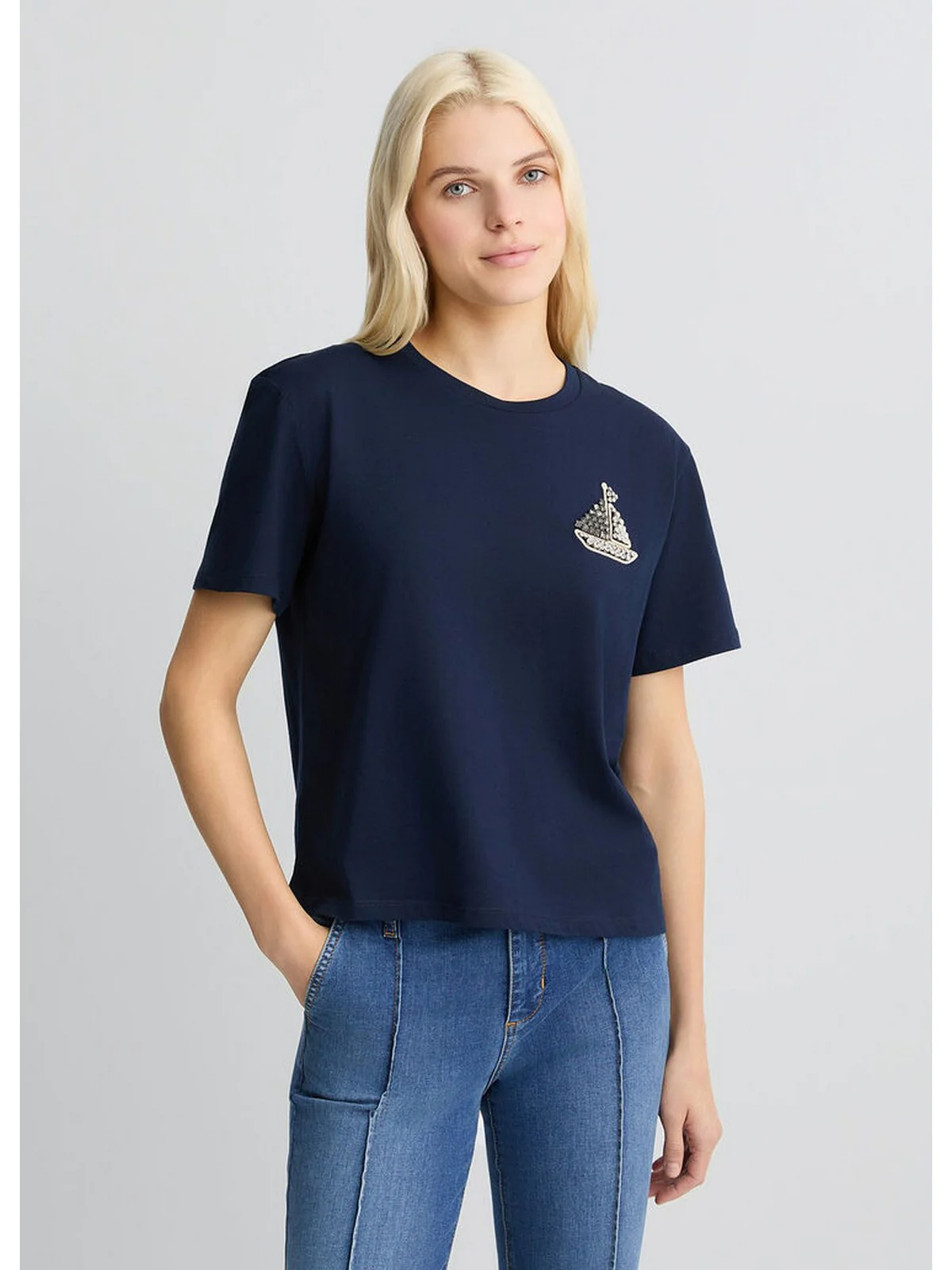 LIU JO BLACK T-shirt Donna  CA5371J6308 M9319 Blu - Image 5