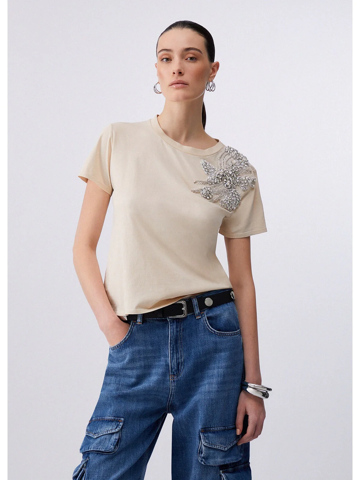 LIU JO BLACK T-shirt Donna  CA6010J3868 L9089 Cappuccino lt.ston.w - Image 4