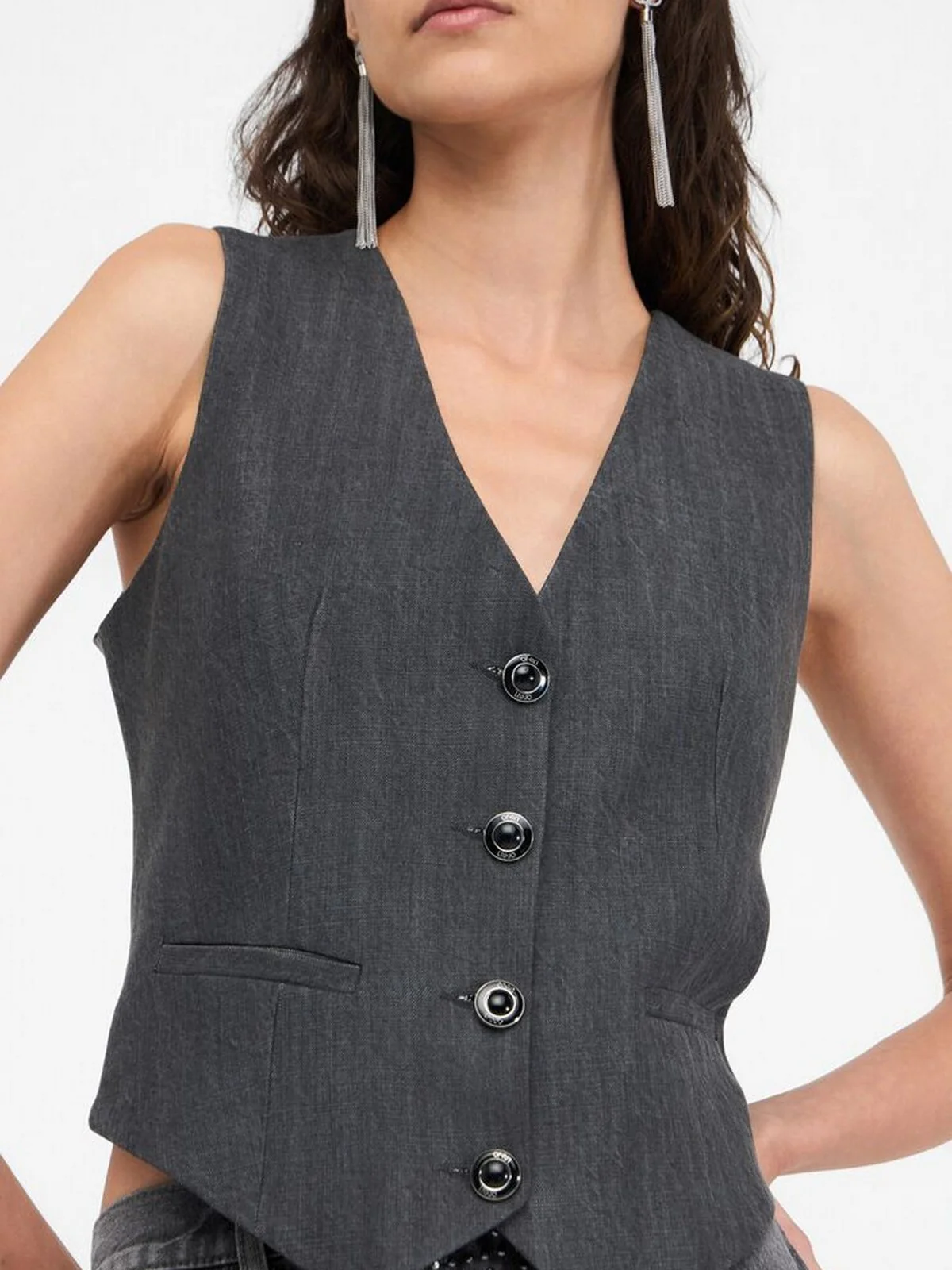 LIU JO BLUE DENIM Gilet Donna  UF5226D0266 87457 Den.Grey tailoring w - Image 3