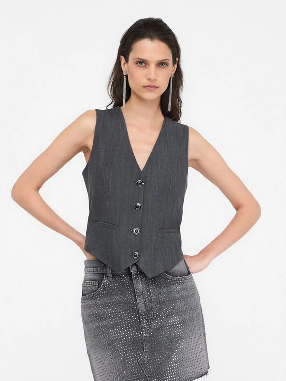 LIU JO BLUE DENIM Gilet Donna  UF5226D0266 87457 Den.Grey tailoring w - Image 6