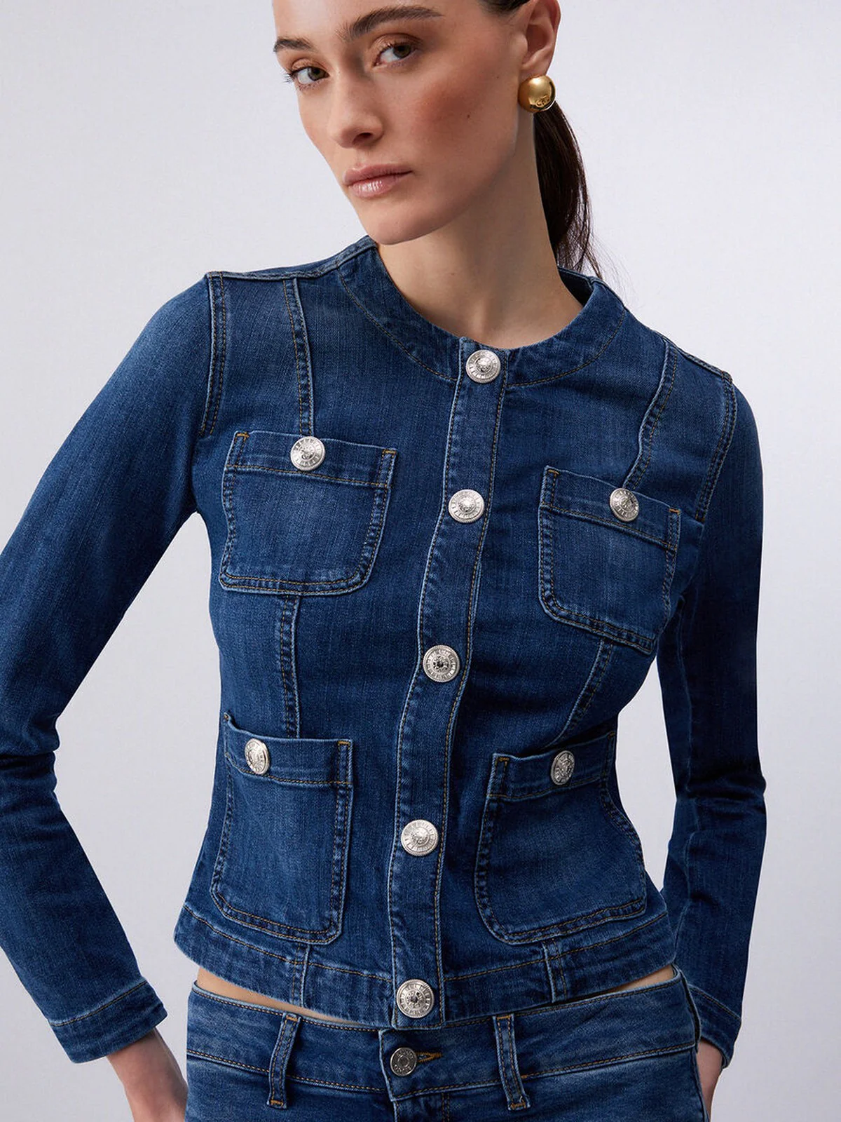 LIU JO BLUE DENIM Giubbino Donna UA6260D0275 78988 Den.Blue dk.buttons - Image 3