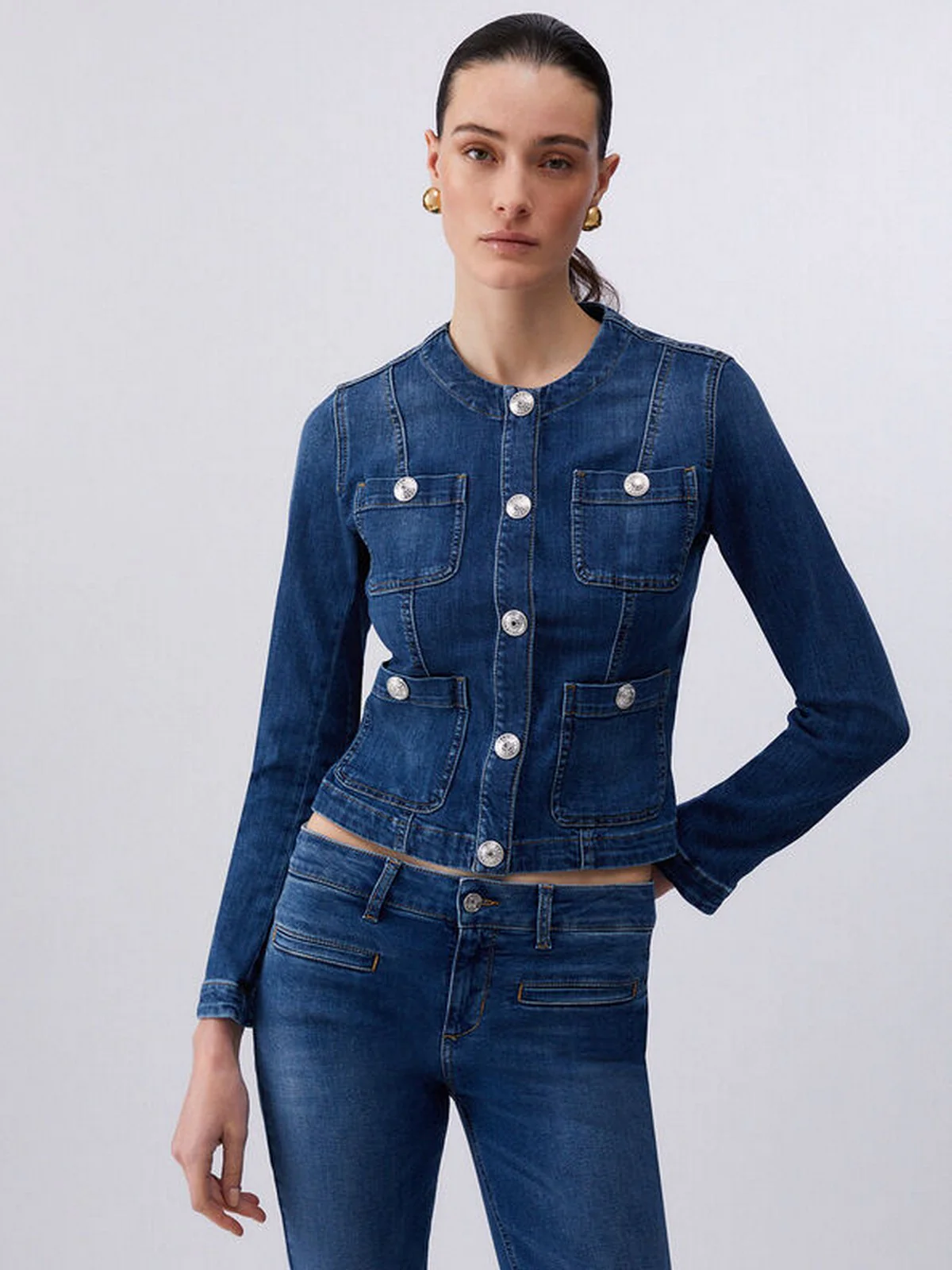 LIU JO BLUE DENIM Giubbino Donna UA6260D0275 78988 Den.Blue dk.buttons - Image 7