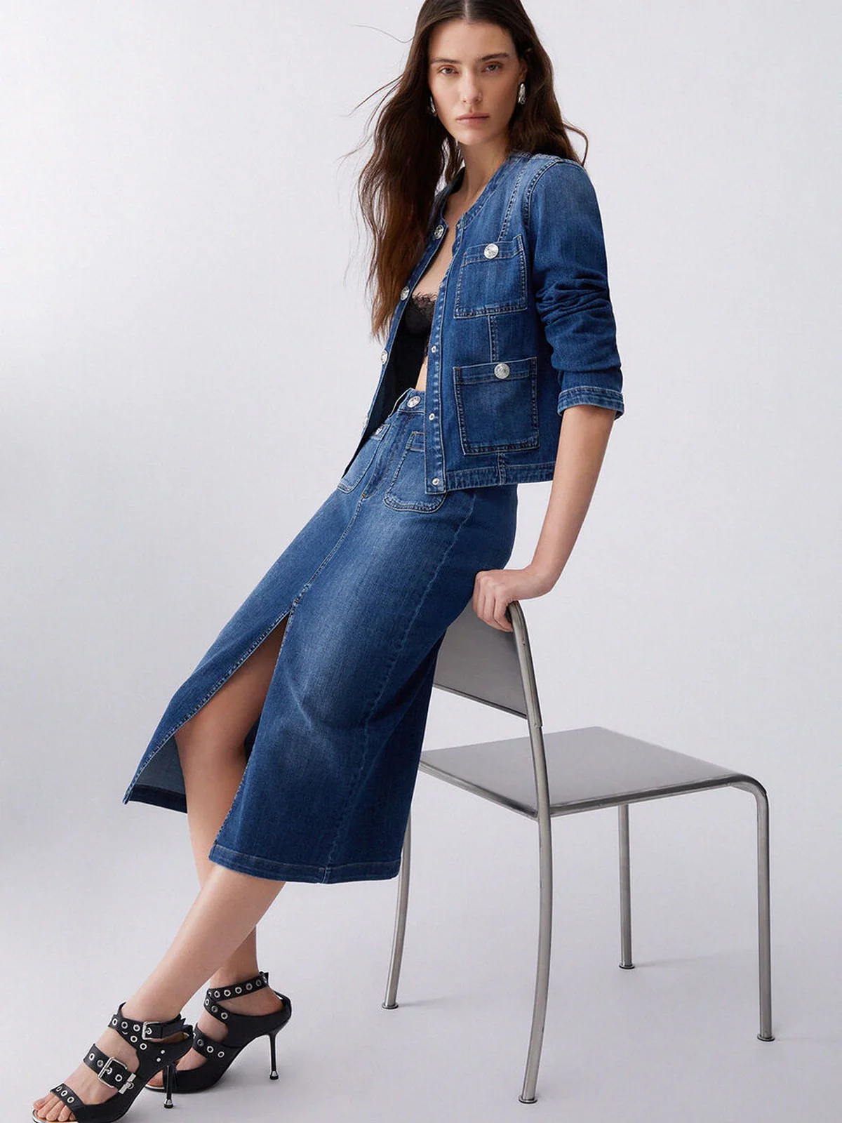 LIU JO BLUE DENIM Gonna Donna  UA6259D0275 78988 Den.Blue dk.buttons - Image 4