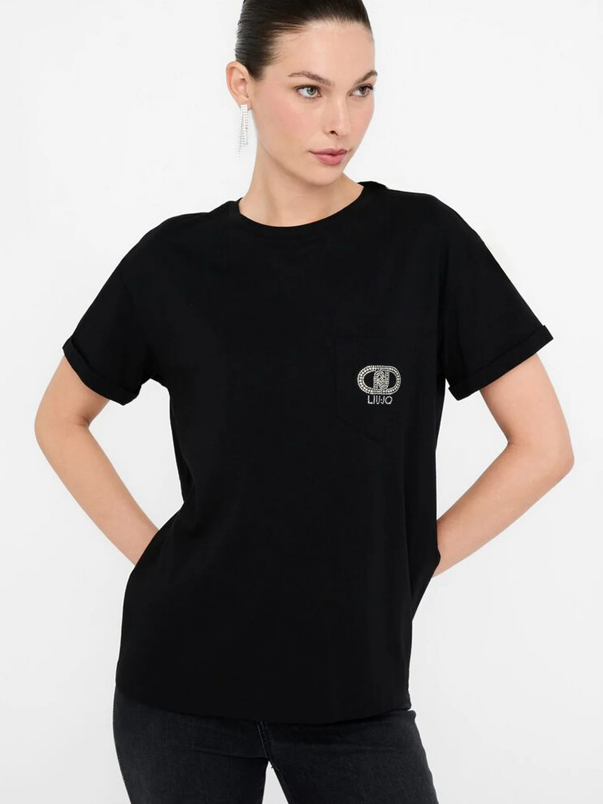 LIU JO BLUE DENIM T-shirt Donna  UF5257JS904 M9786 Nero/LiuJo oval - Image 2