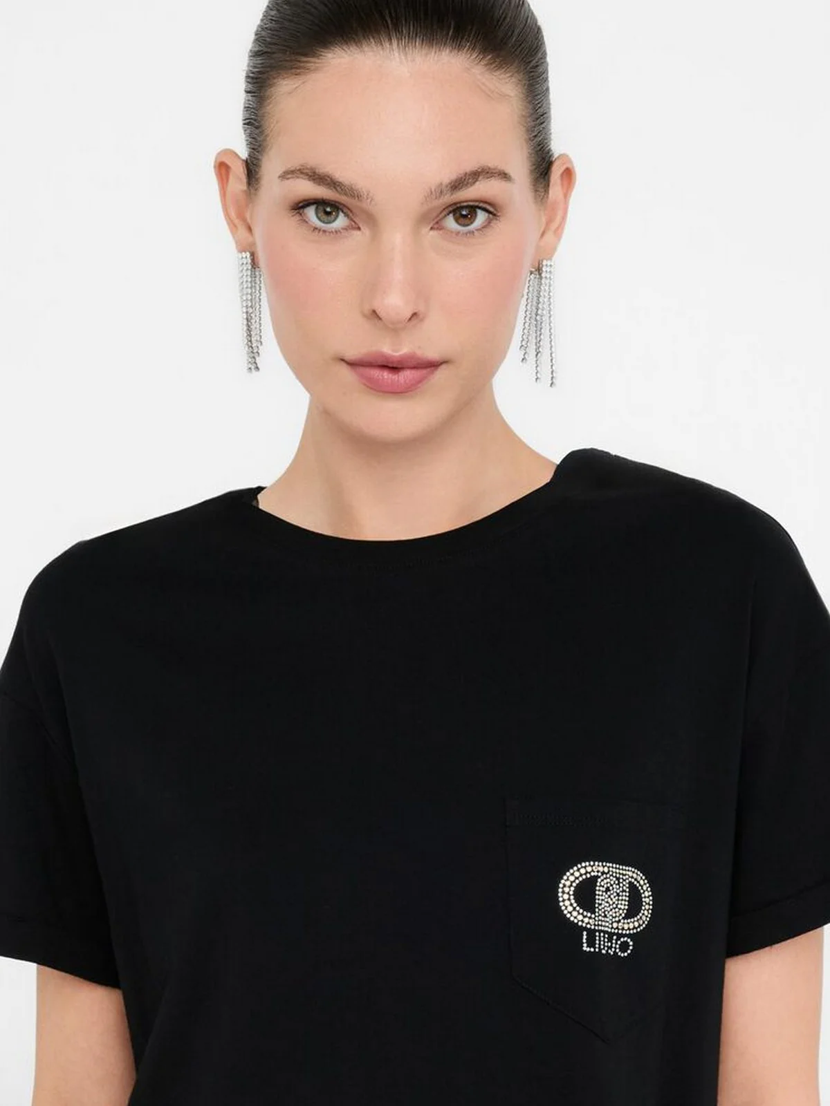 LIU JO BLUE DENIM T-shirt Donna  UF5257JS904 M9786 Nero/LiuJo oval - Image 3