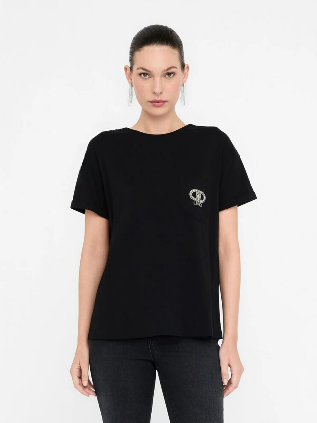 LIU JO BLUE DENIM T-shirt Donna  UF5257JS904 M9786 Nero/LiuJo oval - Image 6