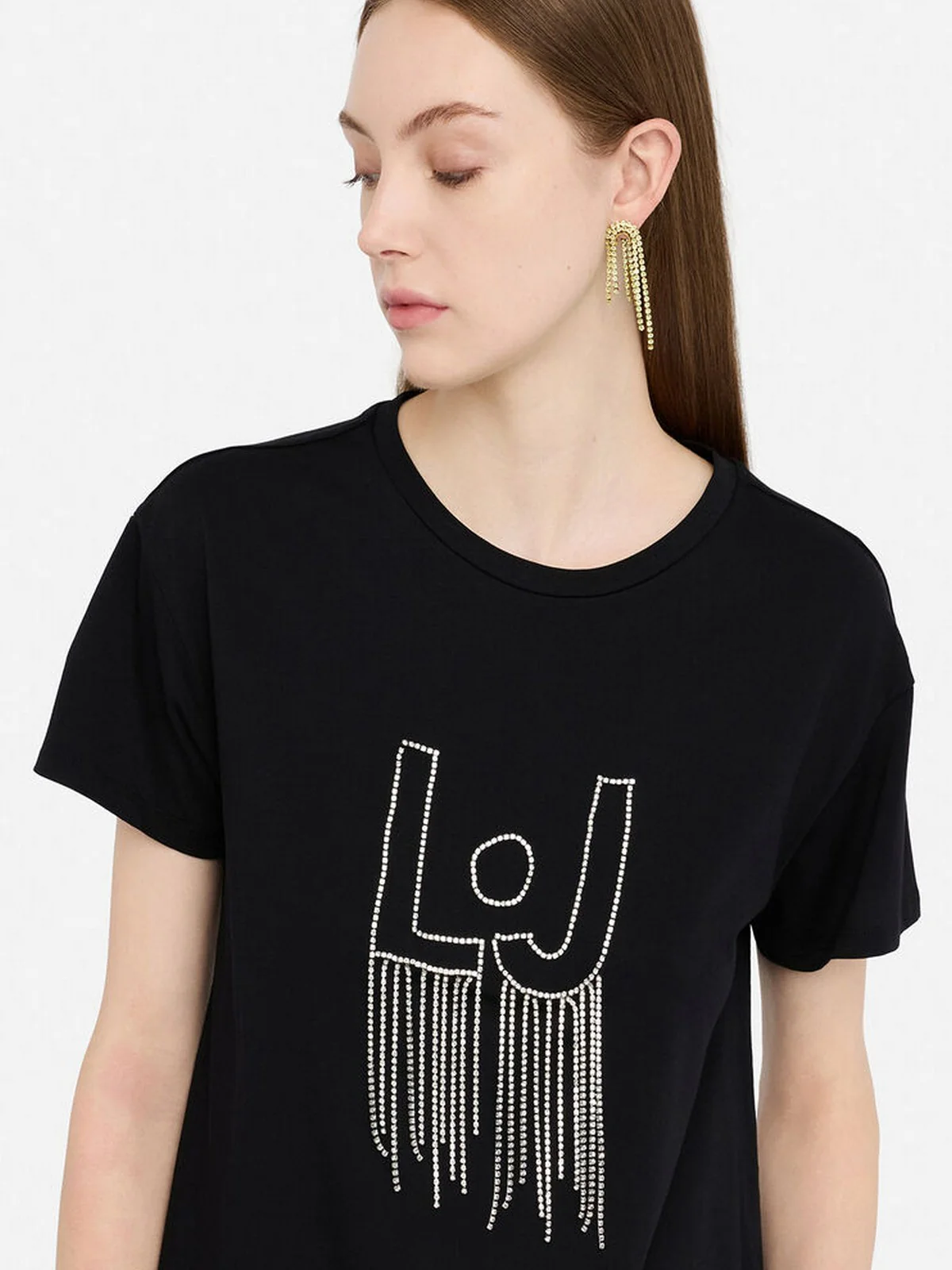 LIU JO BLUE DENIM T-shirt Donna  UF5261JS923 M9787 Nero/LJ chain - Image 2
