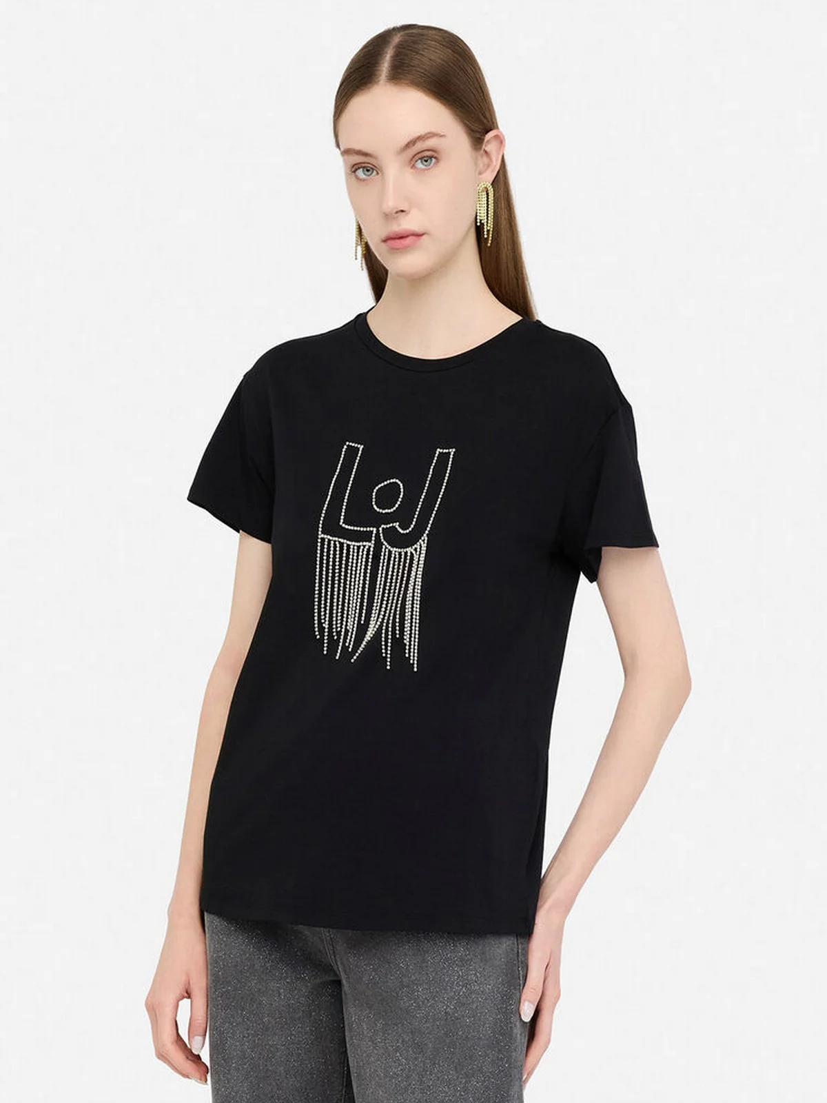 LIU JO BLUE DENIM T-shirt Donna  UF5261JS923 M9787 Nero/LJ chain - Image 4