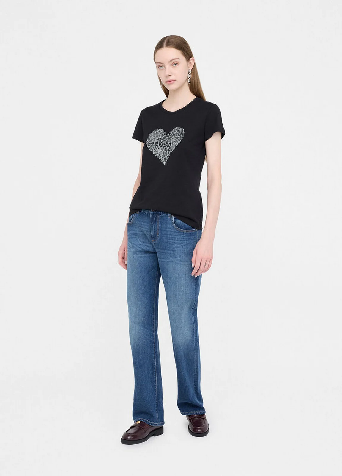 LIU JO BLUE DENIM T-shirt Donna  UF5264JS923 M9938 Nero/heart LiuJo poi - Image 2