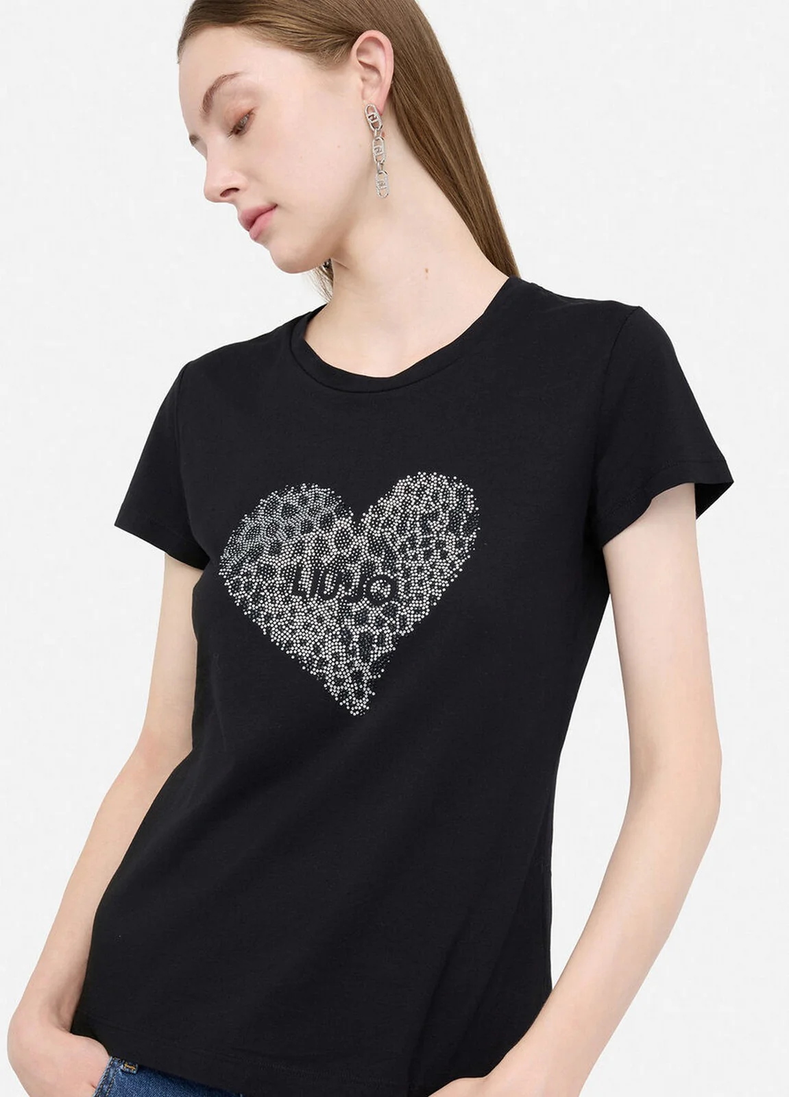 LIU JO BLUE DENIM T-shirt Donna  UF5264JS923 M9938 Nero/heart LiuJo poi - Image 5