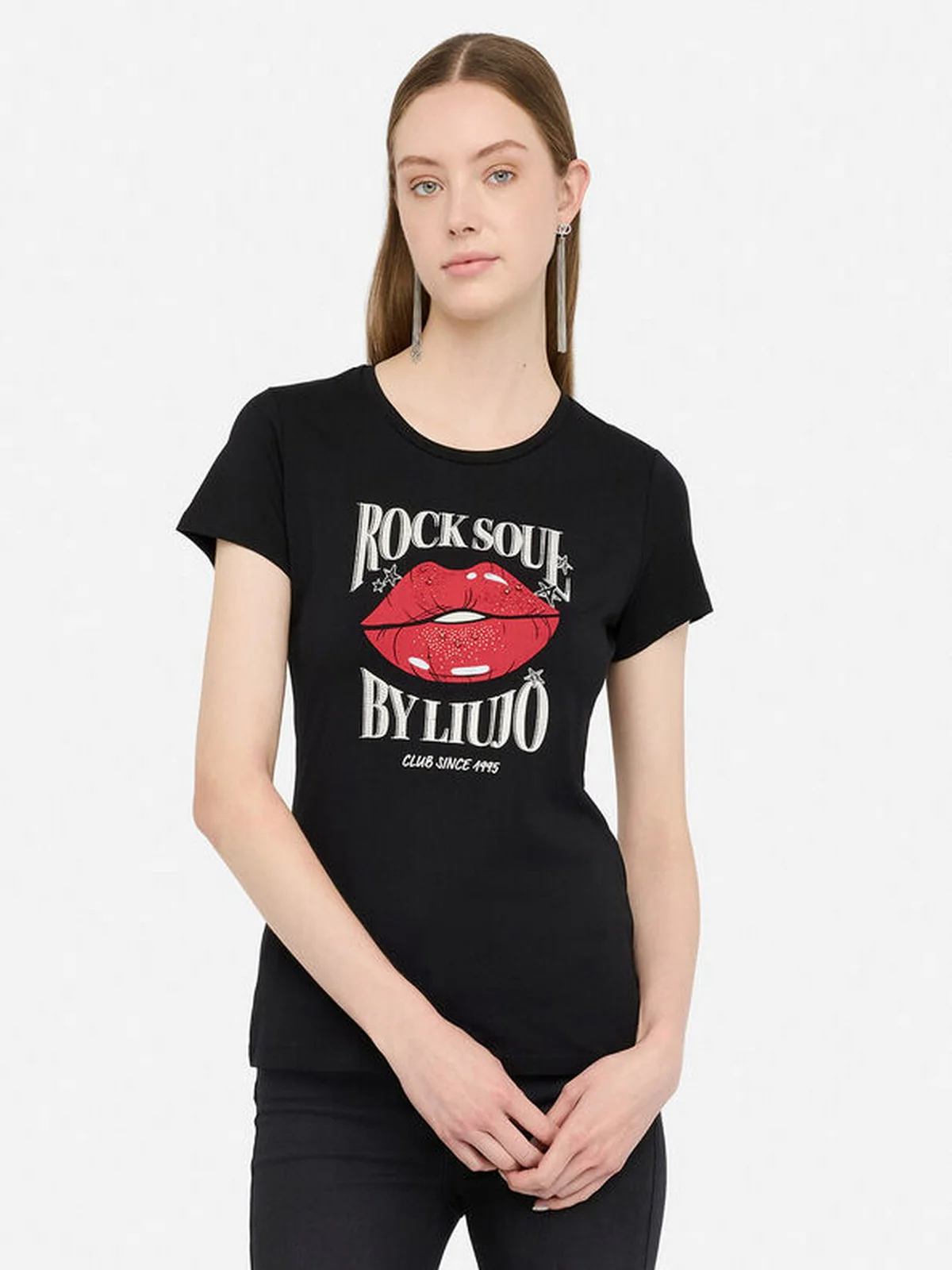 LIU JO BLUE DENIM T-shirt Donna UF5265JS923 M9941 Nero/LiuJo rock - Image 4