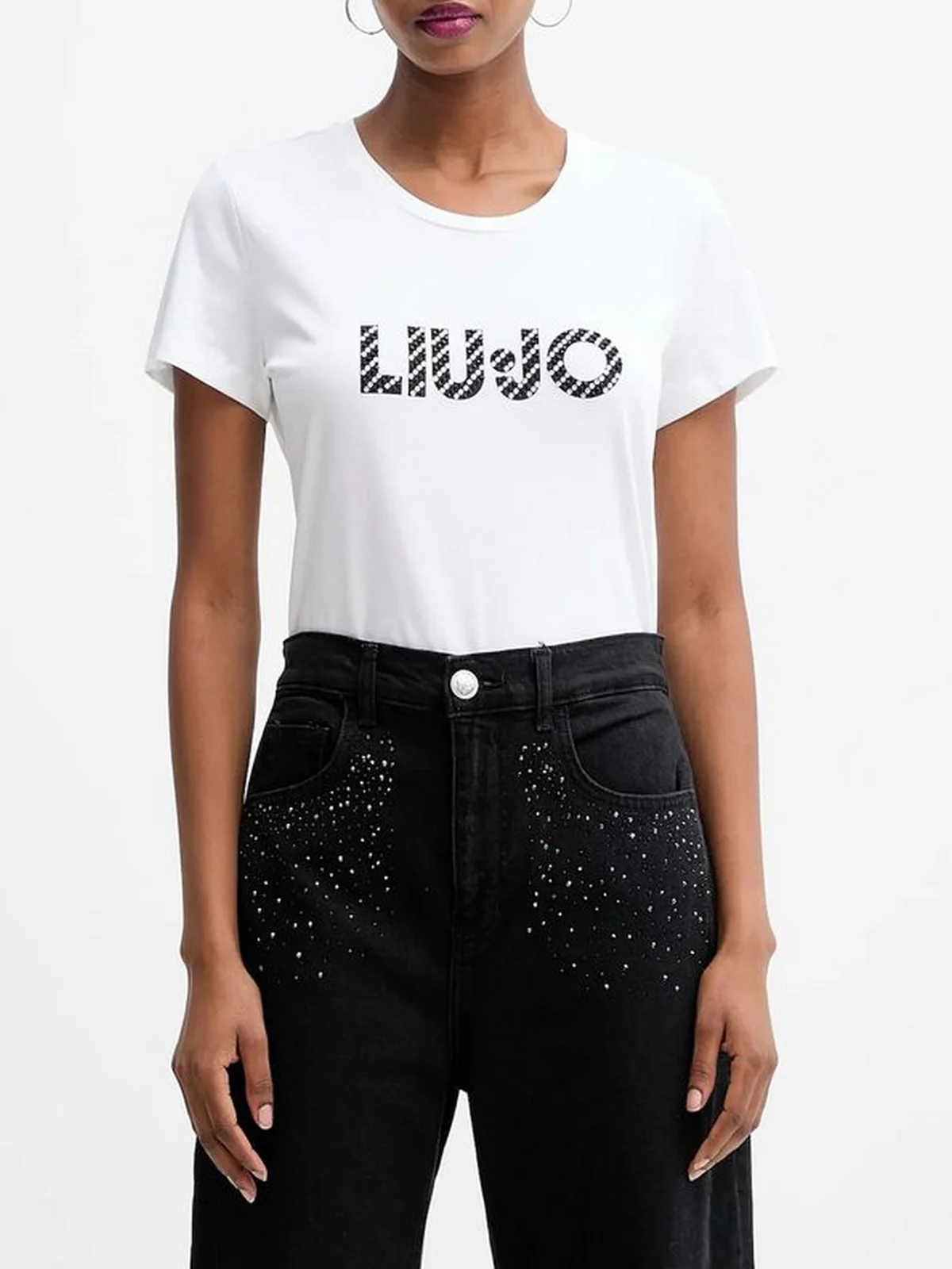 LIU JO BLUE DENIM T-shirt Donna  UF5266JS904 M9794 Bco LiuJo diagon.cry - Image 4