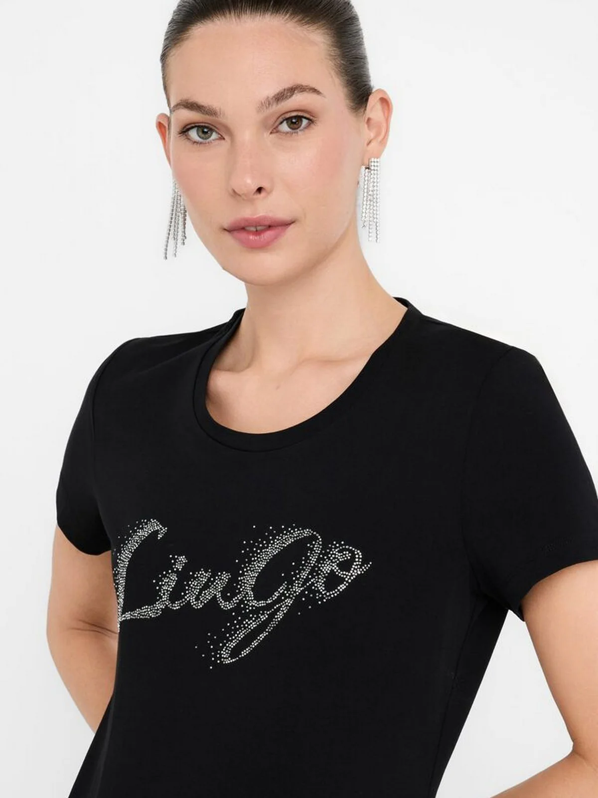 LIU JO BLUE DENIM T-shirt Donna  UF5266JS904 P9004 Nero fad.LiuJo silve - Image 2