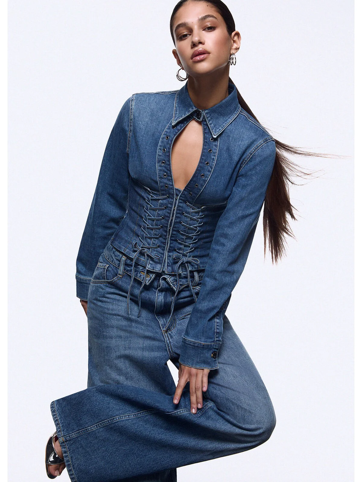 LIU JO feat. ELODIE Camicia Donna  UA6507D0399 79157 Den.md.Blue intrecci - Image 2