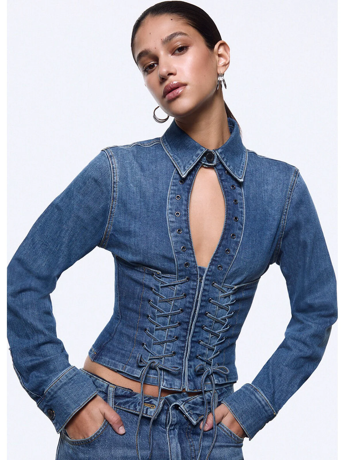 LIU JO feat. ELODIE Camicia Donna  UA6507D0399 79157 Den.md.Blue intrecci - Image 4