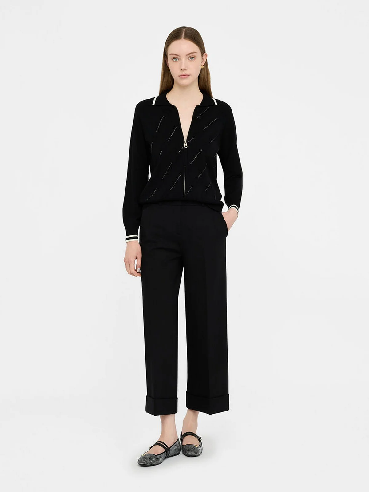 LIU JO SPORT Cardigan Donna  TF5032MS63L 03N66 Nero/bianco latte - Image 2