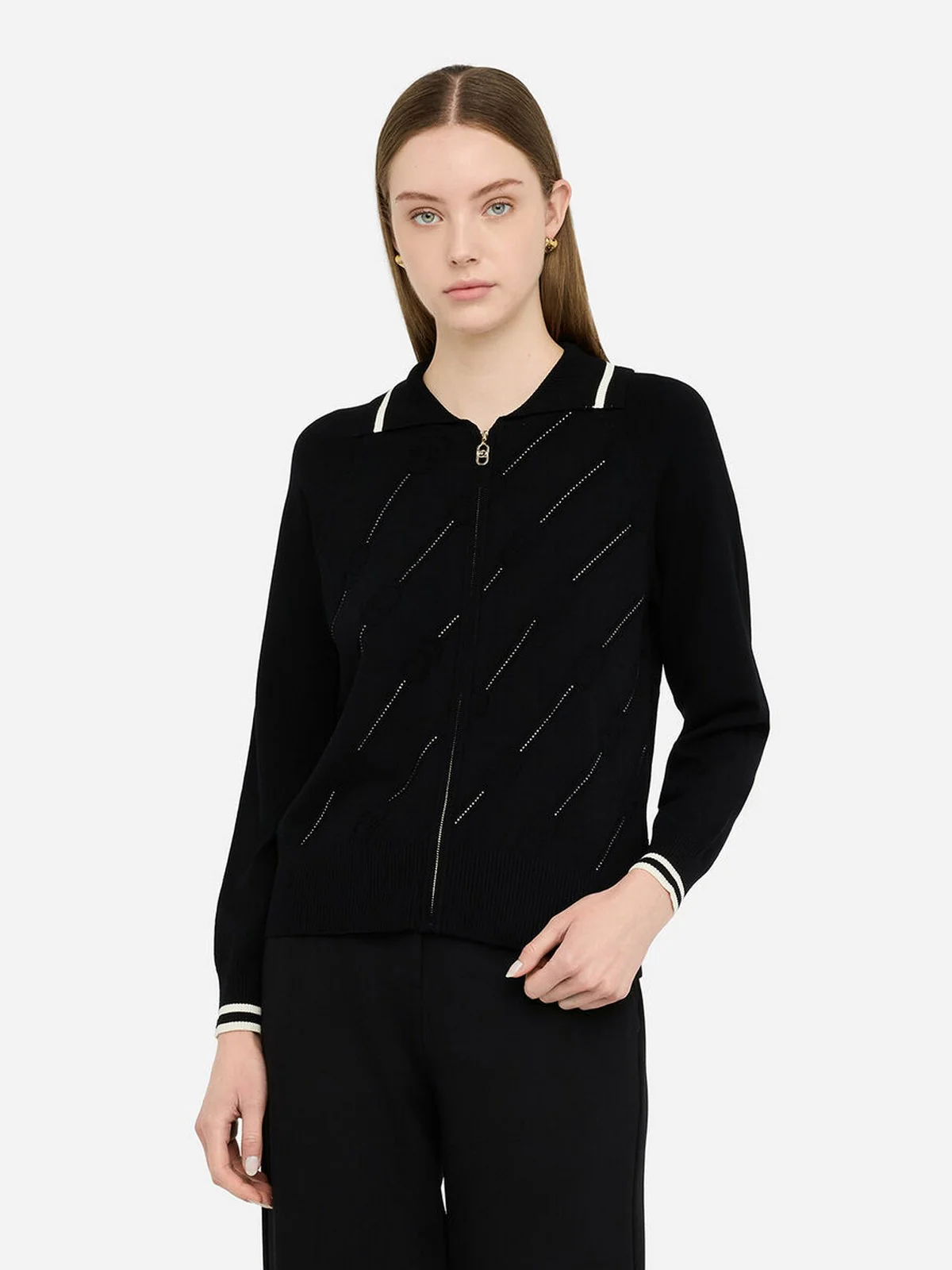 LIU JO SPORT Cardigan Donna  TF5032MS63L 03N66 Nero/bianco latte - Image 5