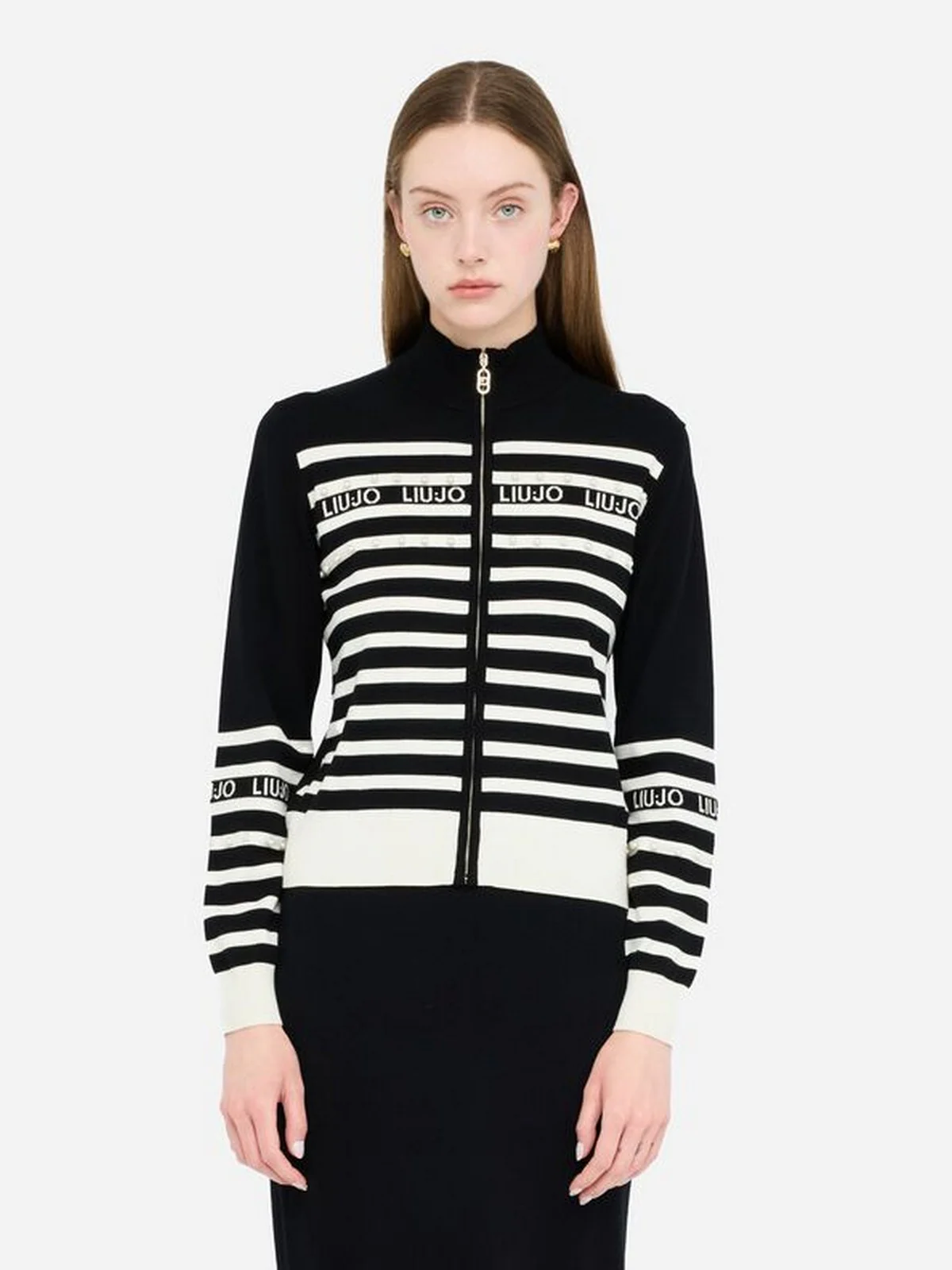 LIU JO SPORT Cardigan Donna  TF5214MS63L 03N66 Nero/bianco latte - Image 5