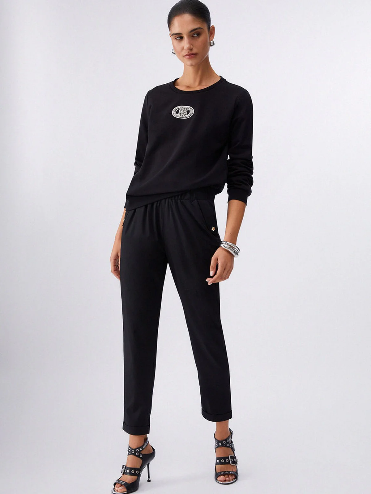 LIU JO SPORT Felpa Donna  TA6073FS090 P9298 Nero/logo strass - Image 2