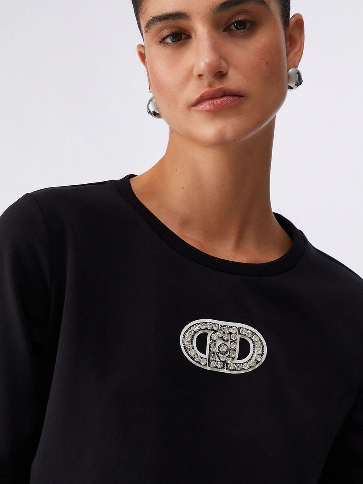 LIU JO SPORT Felpa Donna  TA6073FS090 P9298 Nero/logo strass - Image 3