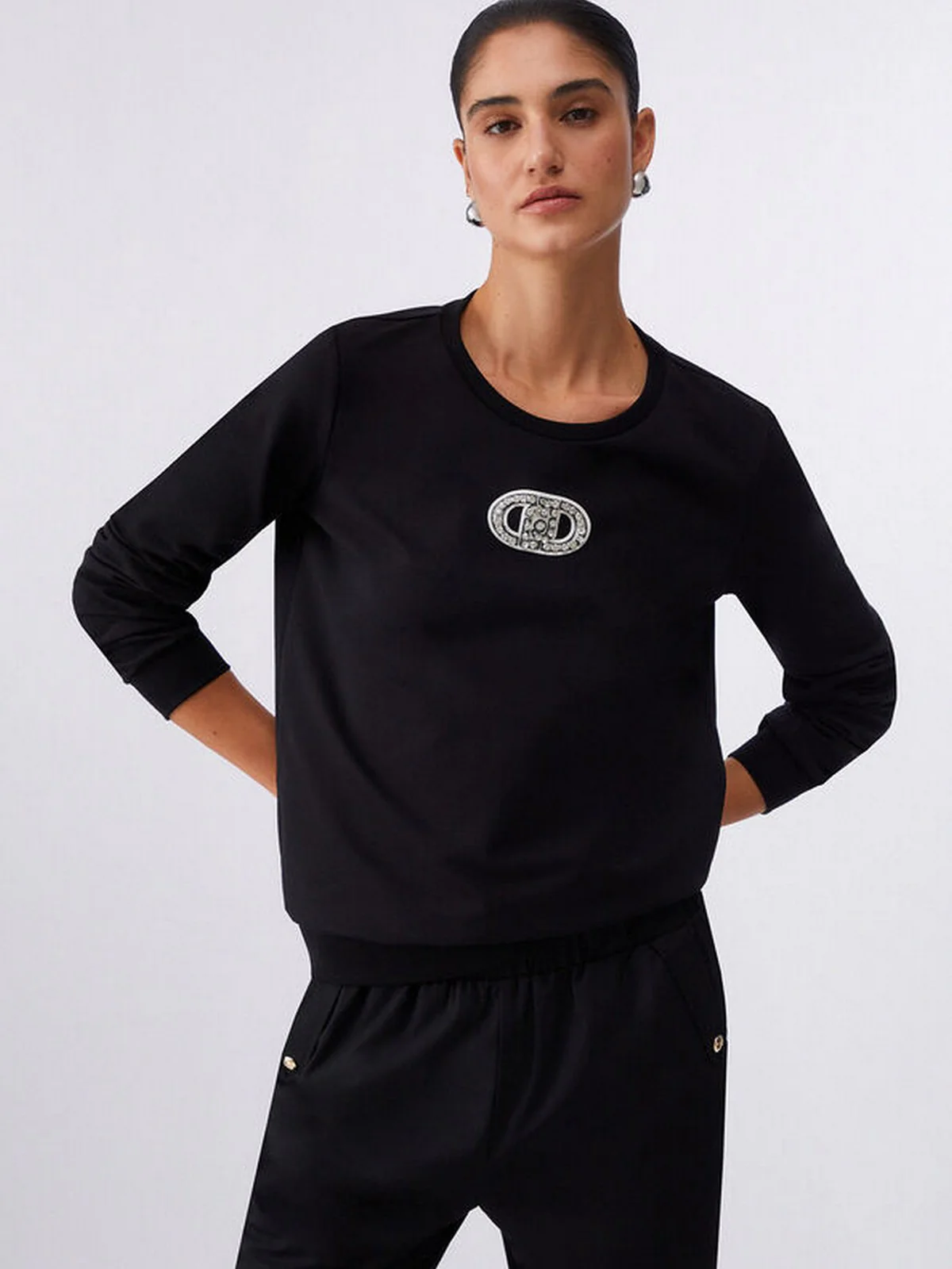 LIU JO SPORT Felpa Donna  TA6073FS090 P9298 Nero/logo strass - Image 7