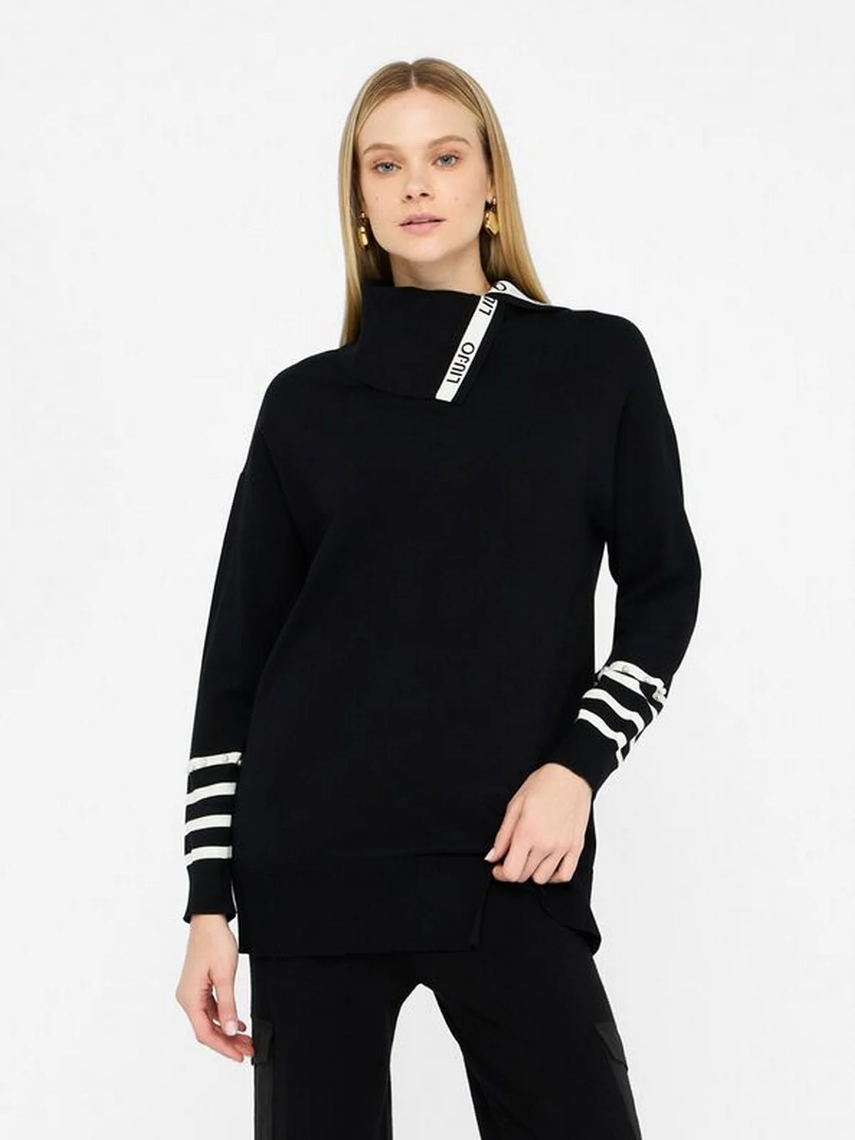 LIU JO SPORT Felpa Donna  TF5218MS63L 03N66 Nero/bianco latte - Image 5