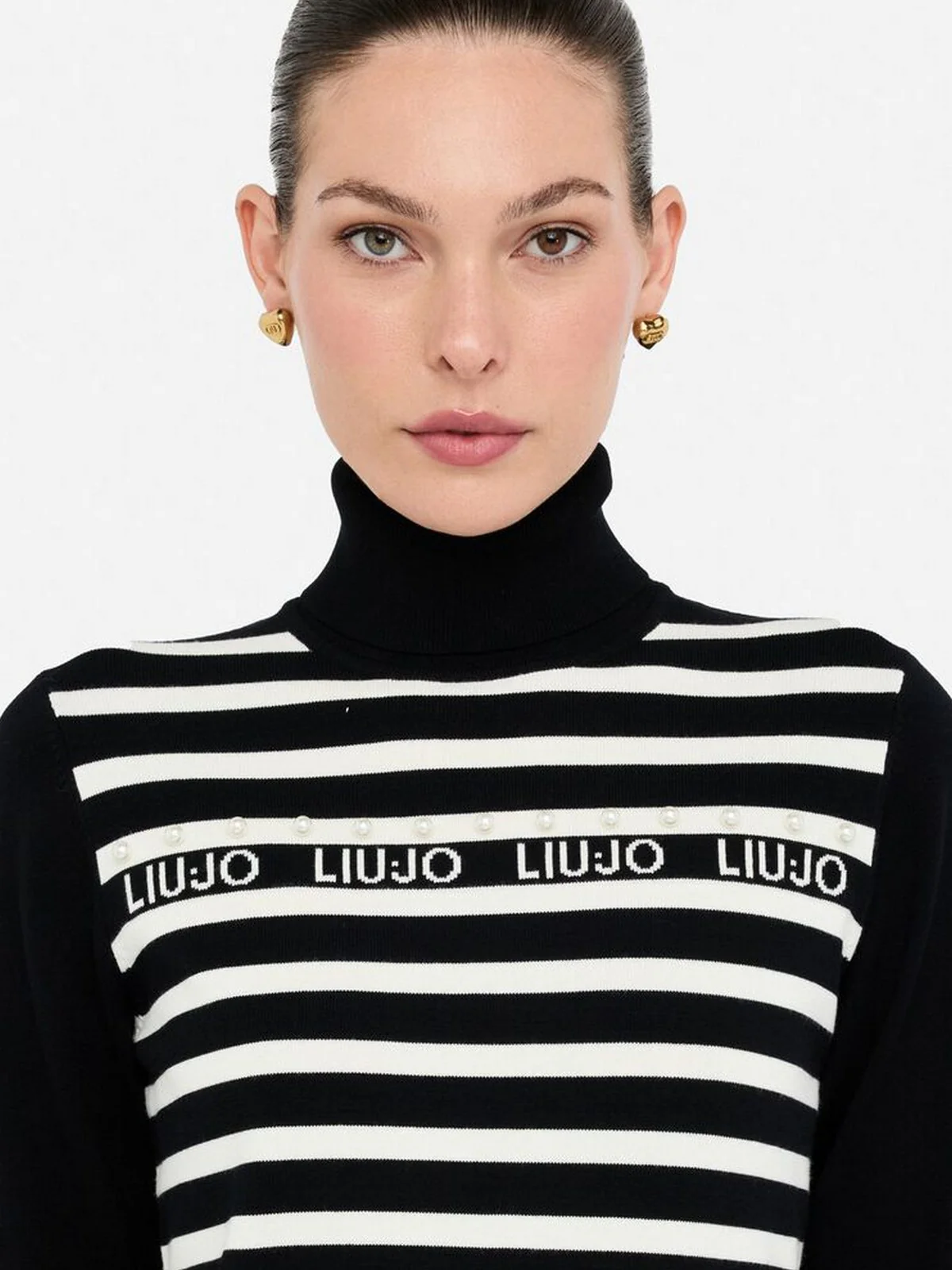 LIU JO SPORT Maglione dolcevita Donna  TF5219MS63L 03N66 Nero/bianco latte - Image 3