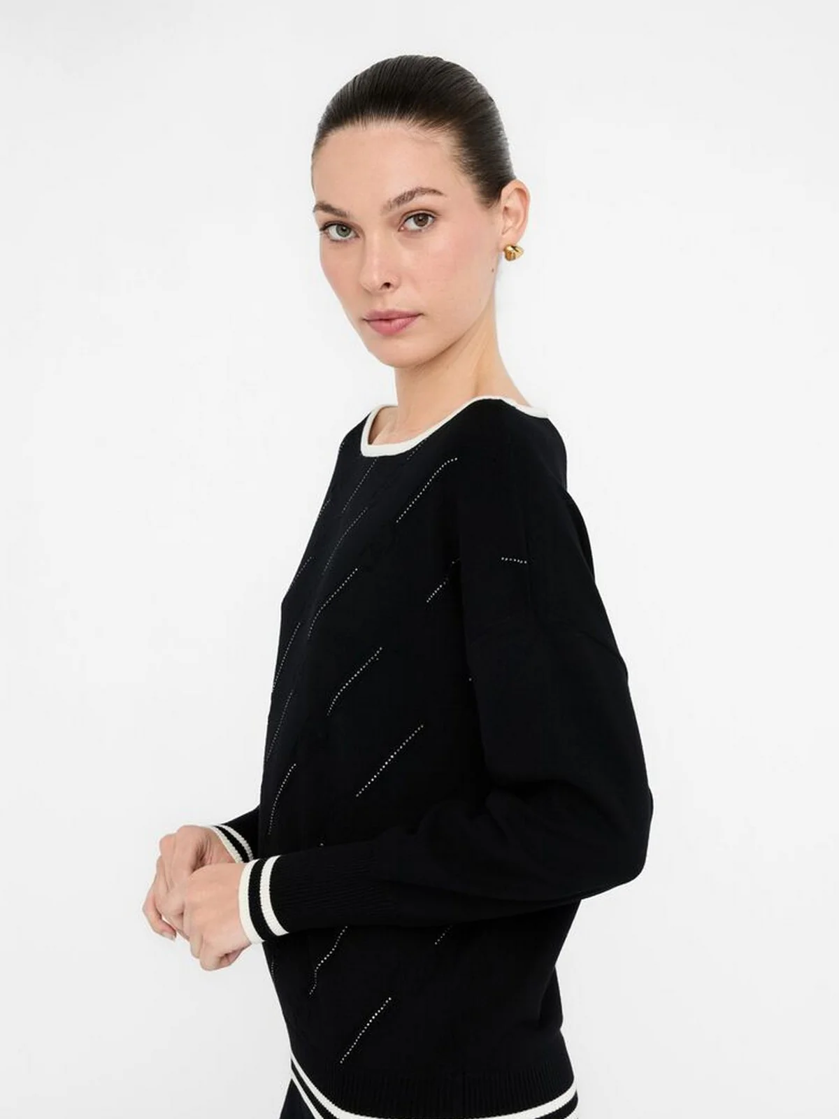 LIU JO SPORT Maglione Donna  TF5206MS63L 03N66 Nero/bianco latte - Image 2