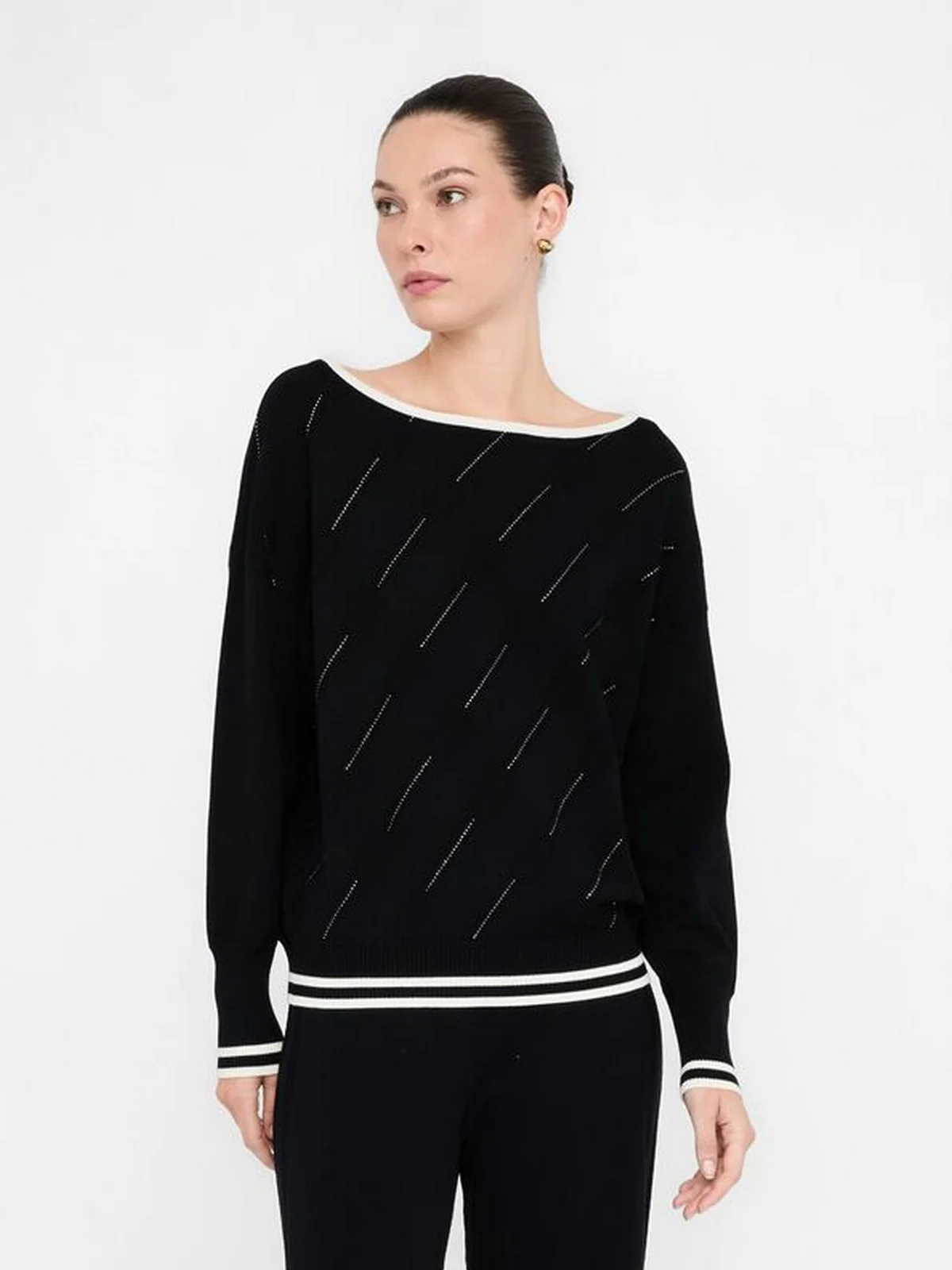 LIU JO SPORT Maglione Donna  TF5206MS63L 03N66 Nero/bianco latte - Image 5