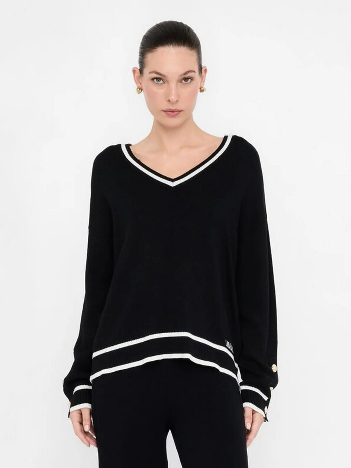 LIU JO SPORT Maglione Donna  TF5229MS59L 03N66 Nero/bianco latte - Image 5