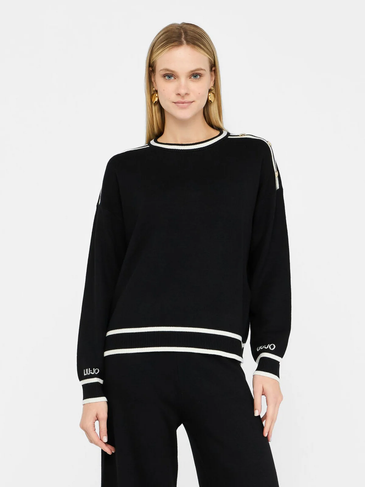 LIU JO SPORT Maglione Donna  TF5230MS59L 03N66 Nero/bianco latte - Image 5