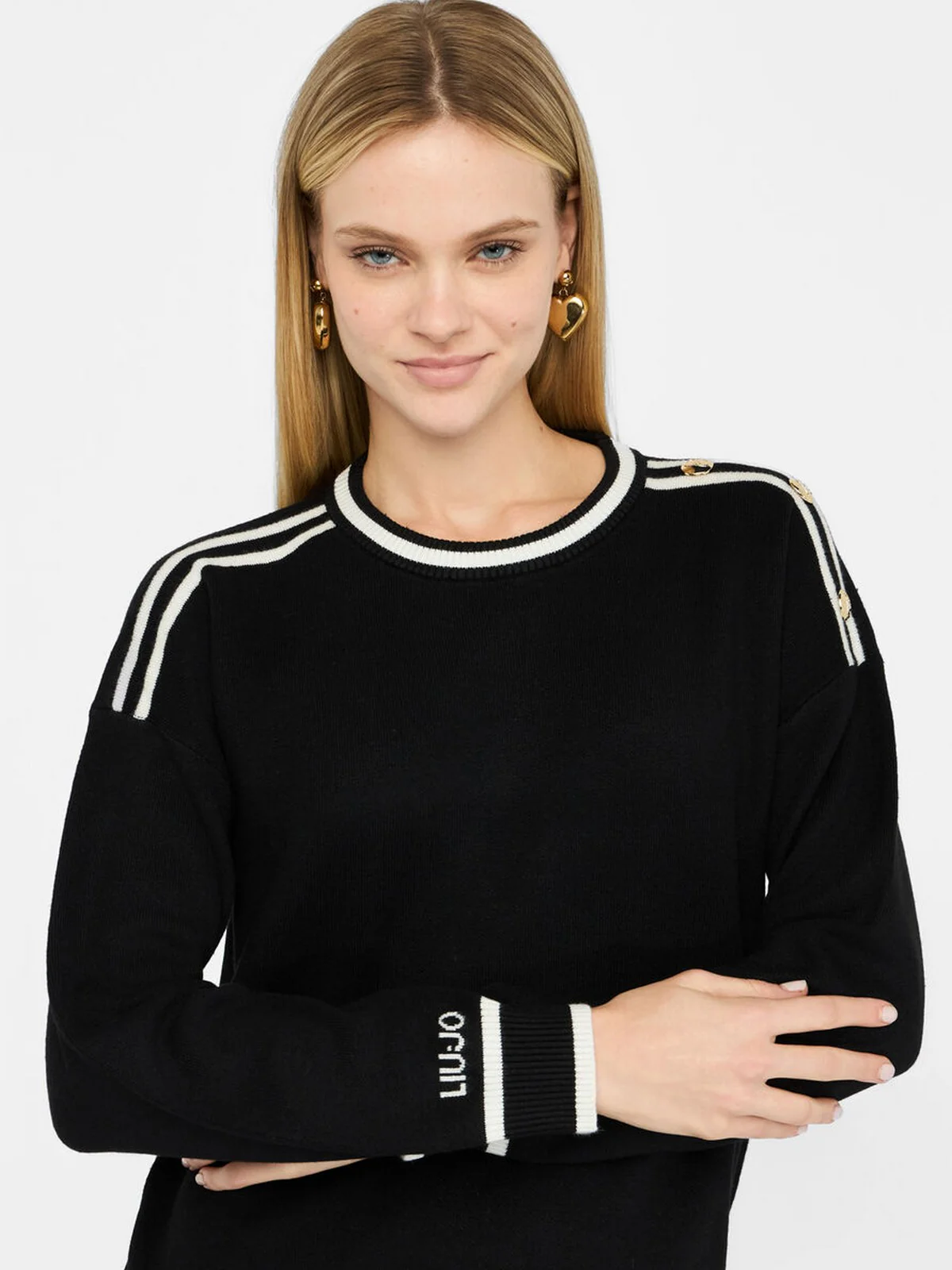 LIU JO SPORT Maglione Donna  TF5230MS59L 03N66 Nero/bianco latte - Image 7