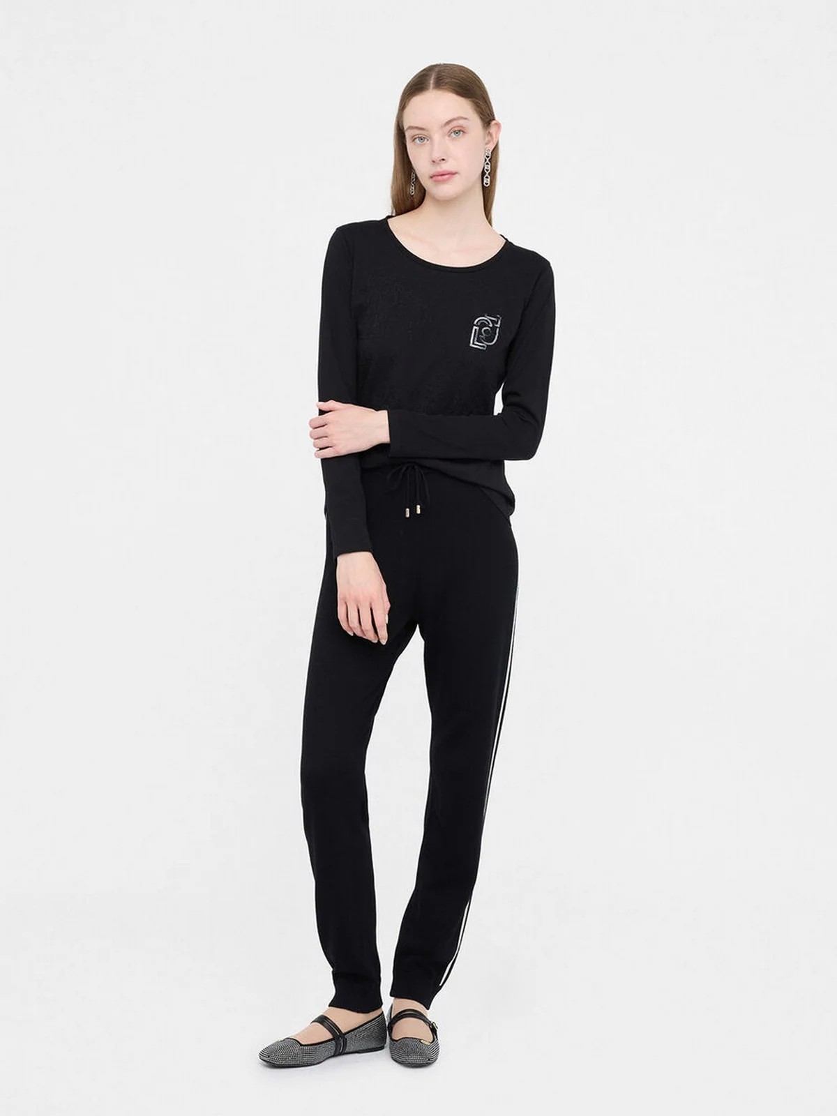 LIU JO SPORT Pantalone Donna  TF5029MS49I 03N66 Nero/bianco latte - Image 2