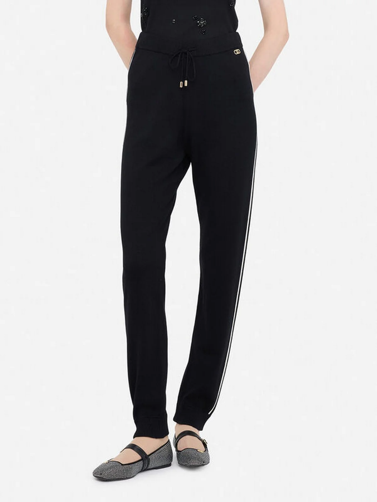 LIU JO SPORT Pantalone Donna  TF5029MS49I 03N66 Nero/bianco latte - Image 7