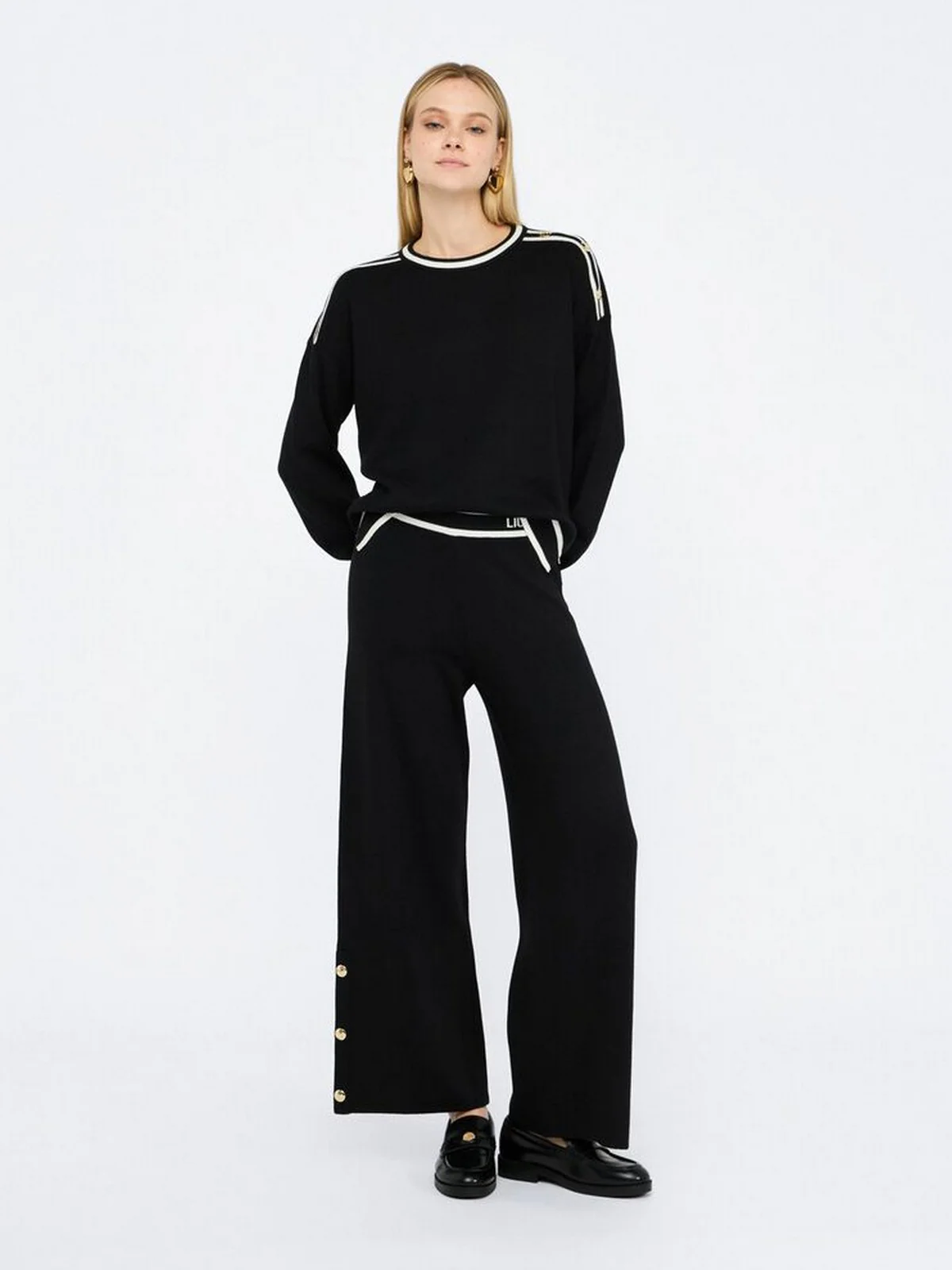 LIU JO SPORT Pantalone Donna  TF5252MS59L 03N66 Nero/bianco latte - Image 2